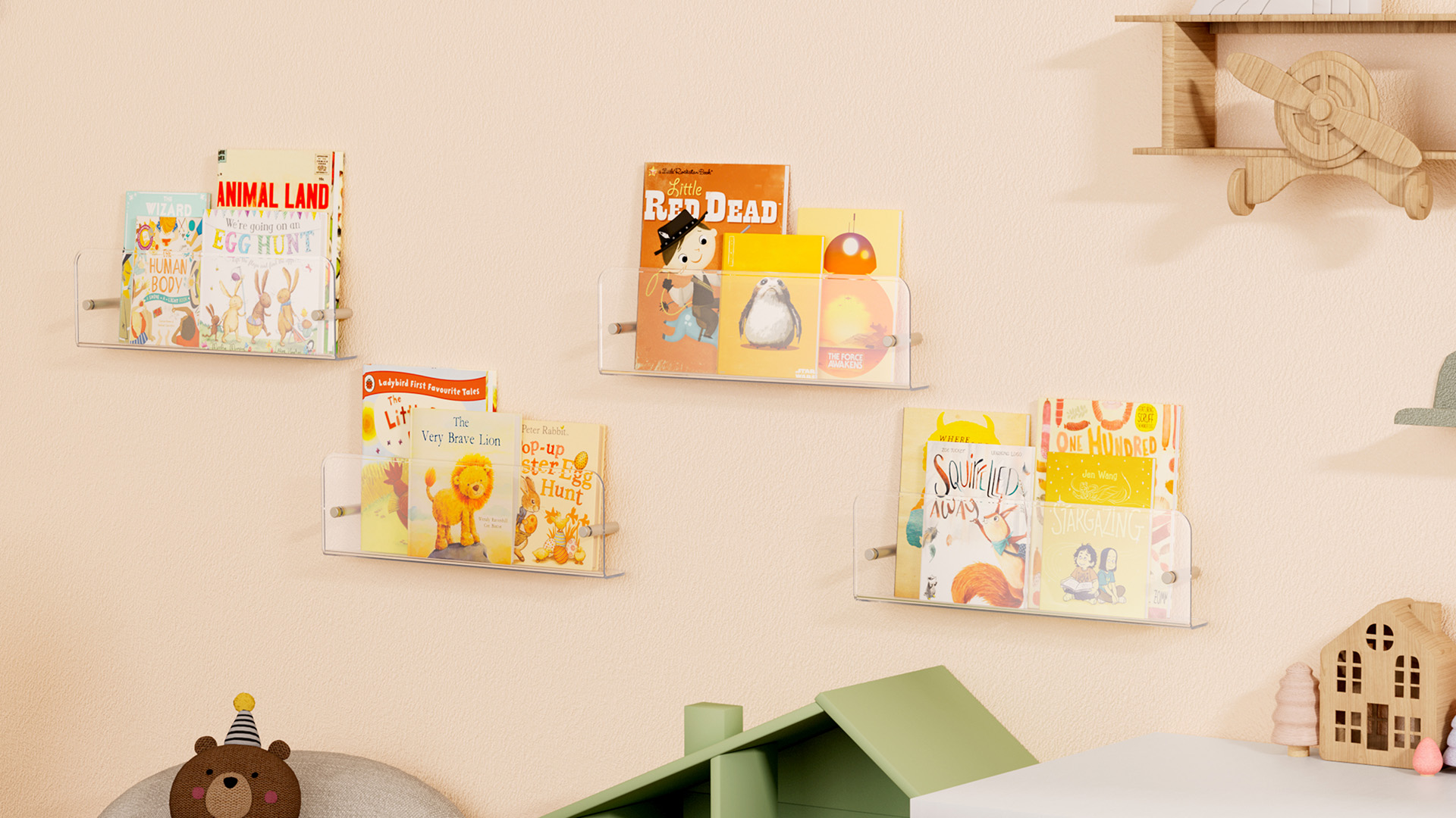 Lifewit Kinderkamer Boekenplank 2 Pack, 15 Zwevende planken voor aan de Muur, Doorzichtig Acryl Kindertijdschrift/Foto Ophangrekken voor Baby/Peuter /Kinderen in Slaapkamer, Woonkamer Decoratie