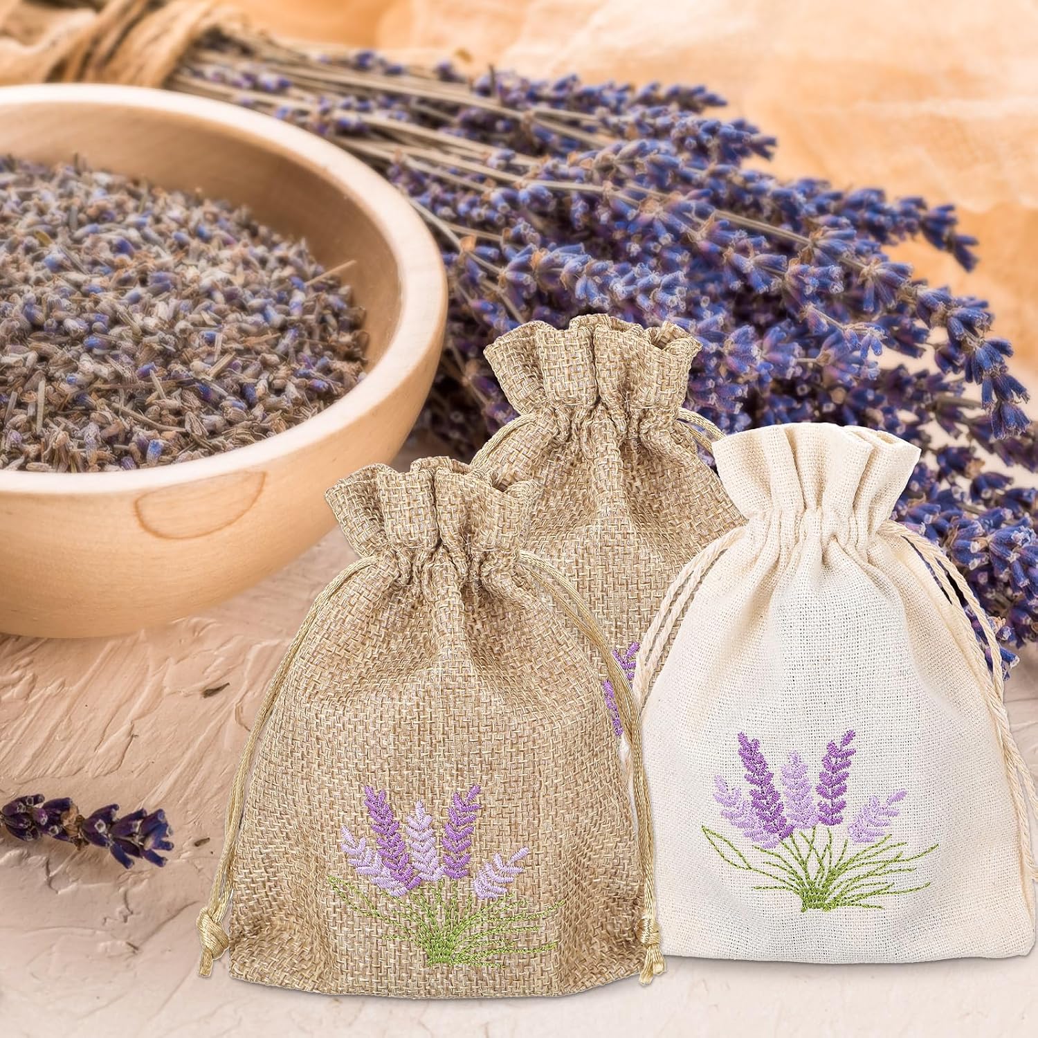 12 PCS Lavender Bags, Sachet Empty Bags Small Jute Bag with Drawstring Cotton Linen Pouch for Filling Spice Jewellery Wedding