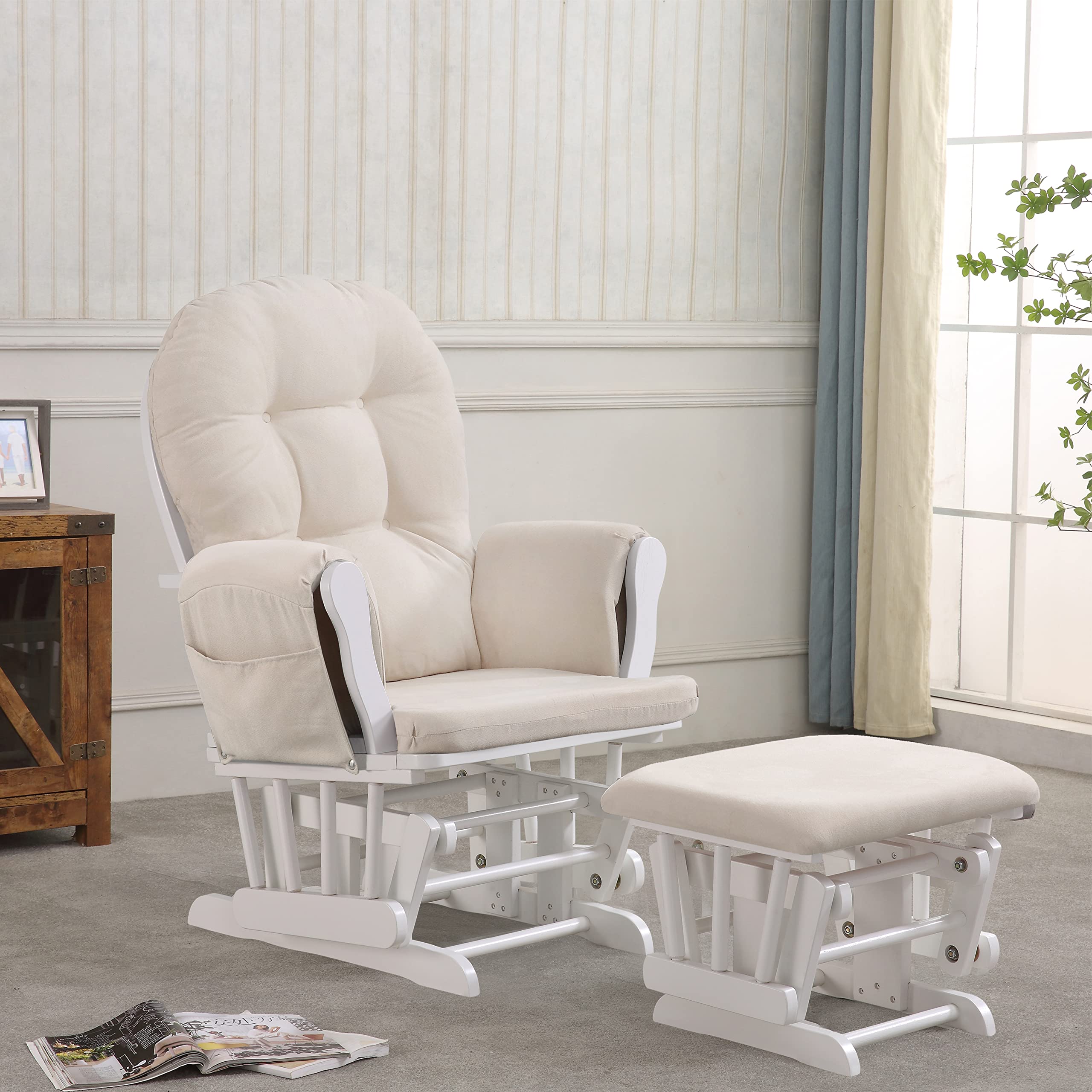Atoll Glider with Ottoman, White/Beige