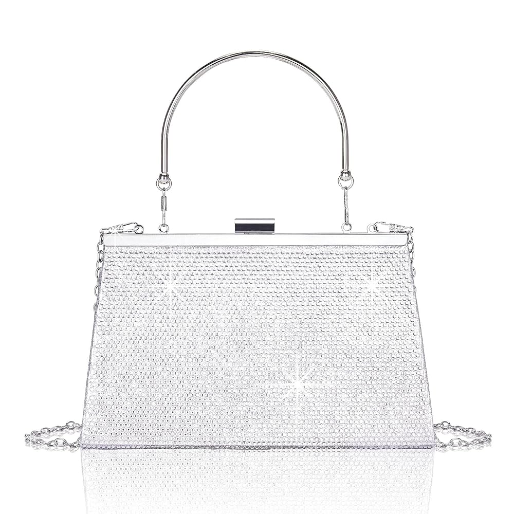 tulle chain handle bag／silver Larcenciel Women's Evening Handbags, Sparkly Top-Handle
