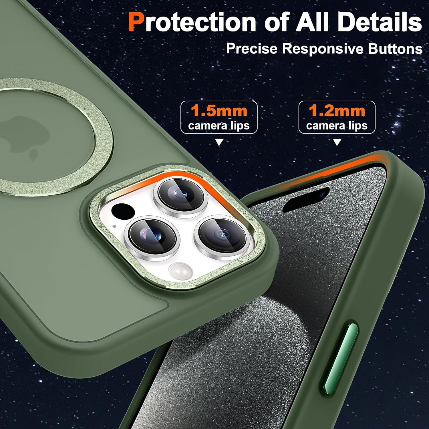 Magnetic for iPhone 15 Pro Case with Ring Stand, [10 FT Drop Protection] [Velvety Touch] Slim Translucent Matte Back Shockproof Phone Case for iPhone 15 Pro 6.1'', Midnight Green - Image 6