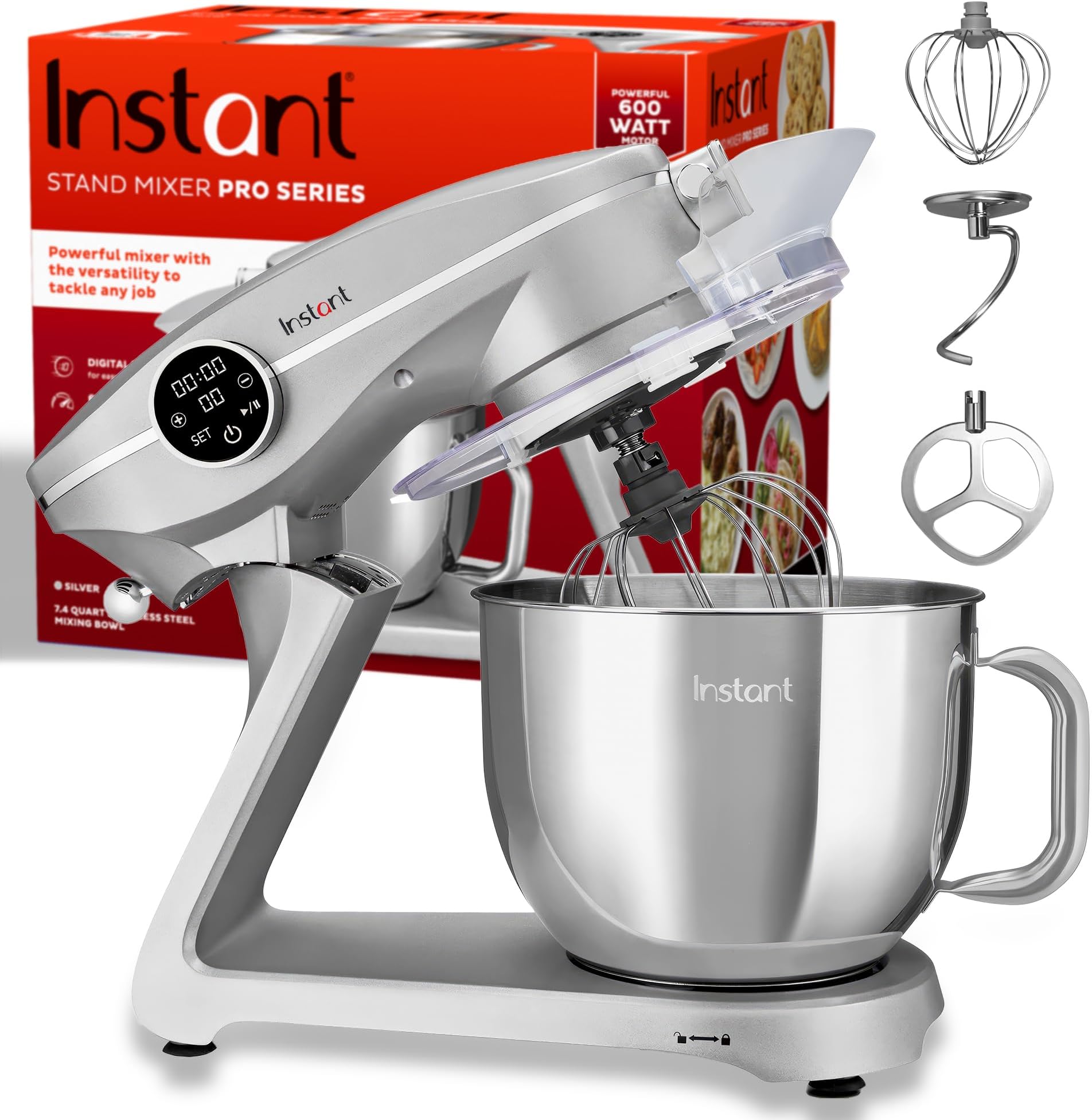 Stand Mixer Pro,600W 10-Speed Electric Mixer with Digital Interface,7.4-Qt Stainless Steel Bowl,From the Makers of Instant Pot,Dishwasher Safe Whisk,Dough Hook and Mixing Paddle,Silver