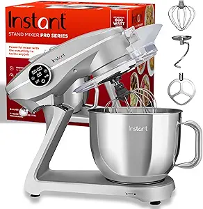 Instant Pot Stand Mixer Pro,600W 10-Speed Electric Mixer with Digital Interface,7.4-Qt Stainless Steel Bowl,From the Makers of Instant Pot,Dishwasher Safe Whisk,Dough Hook and Mixing Paddle,Silver