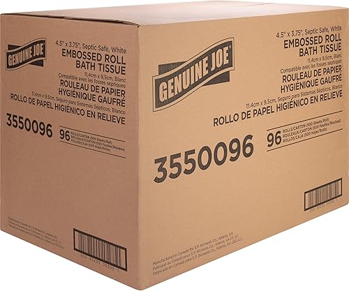 Miniatura 4 de Genuine Joe Papel de baño en relieve, 2 capas, seguro para sépticos, envuelto individualmente, 4.5 x 3.75 pulgadas, 500 hojasrollo, 96 unidades