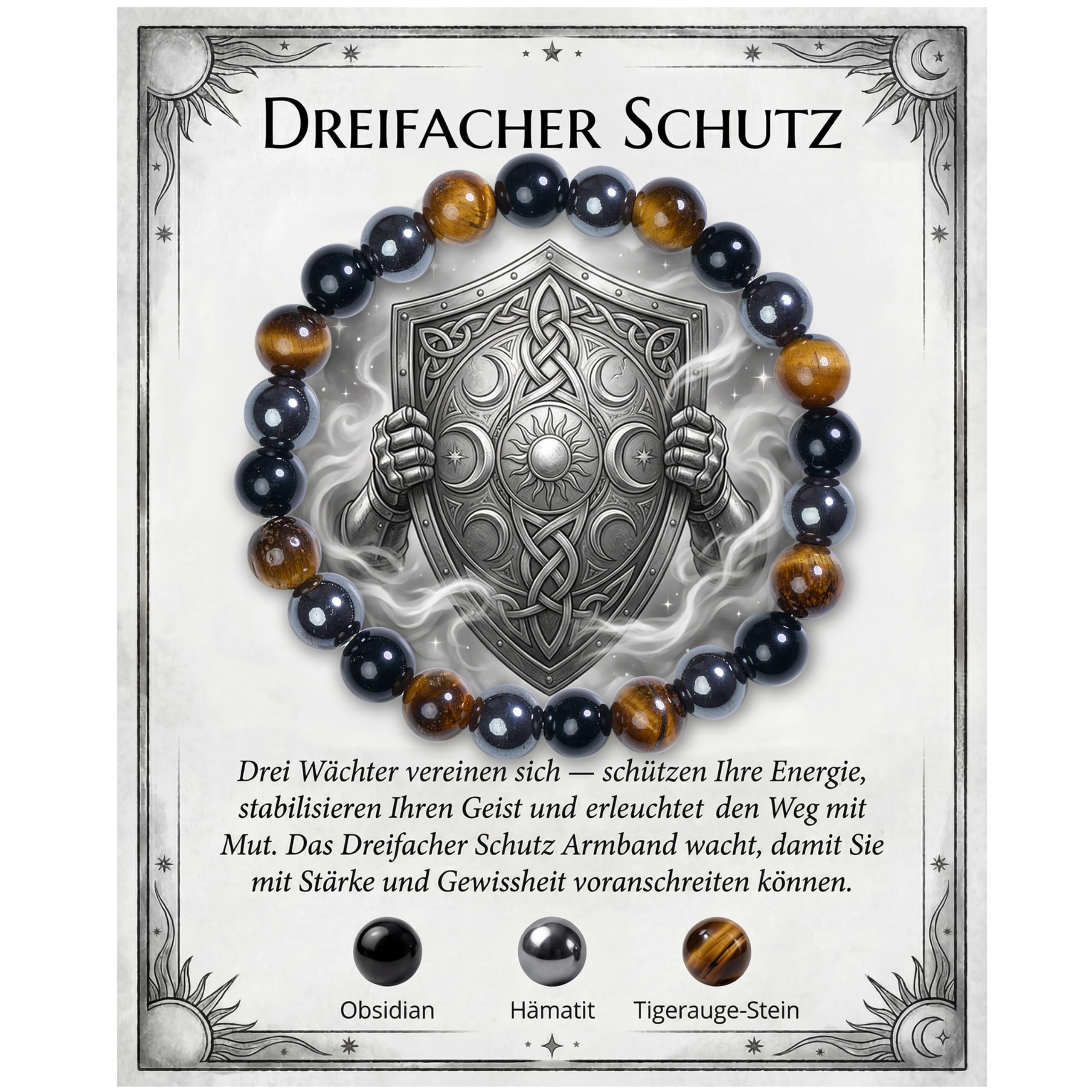 Bivei Dreifach Heilstein Schutz Kristall Armband