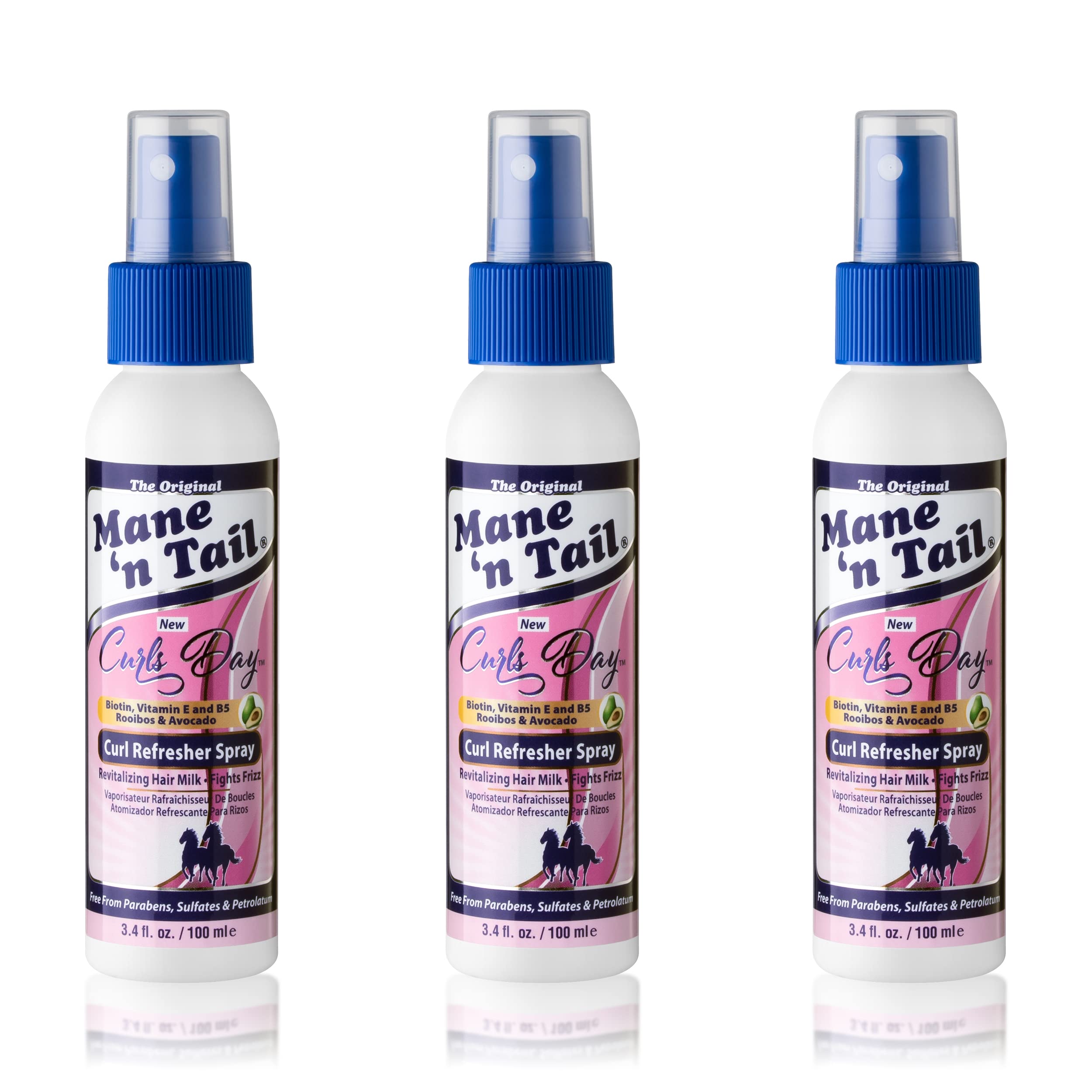 Mane 'n Tail Curls Day Curl Refresher Spray (3 Pack) – Reactivates Curls, Coils, Kinks & Waves, Lightweight Moisturizing Mist (3.4 Oz Each)