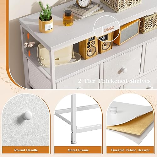 Miniatura 32 de EnHomee Soporte de TV para dormitorio con 7 cómodas y 2 estantes abiertos, cómodas y cómodas para pasillo, entrada, dormitorio, gris Gris