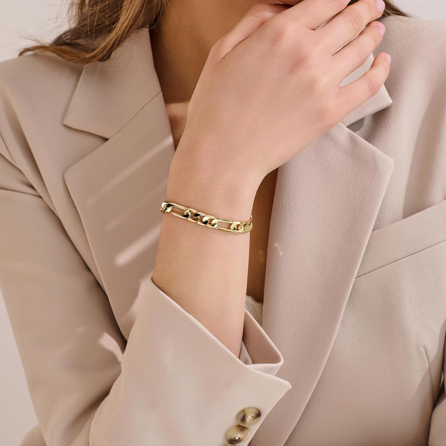 14K Gold Bracelets for Women & Men Trendy Dainty 7mm Figaro Bracelet for Men Hypoallergenic Gold Chain Bracelet for Women Jewelry Gifts - Image 3