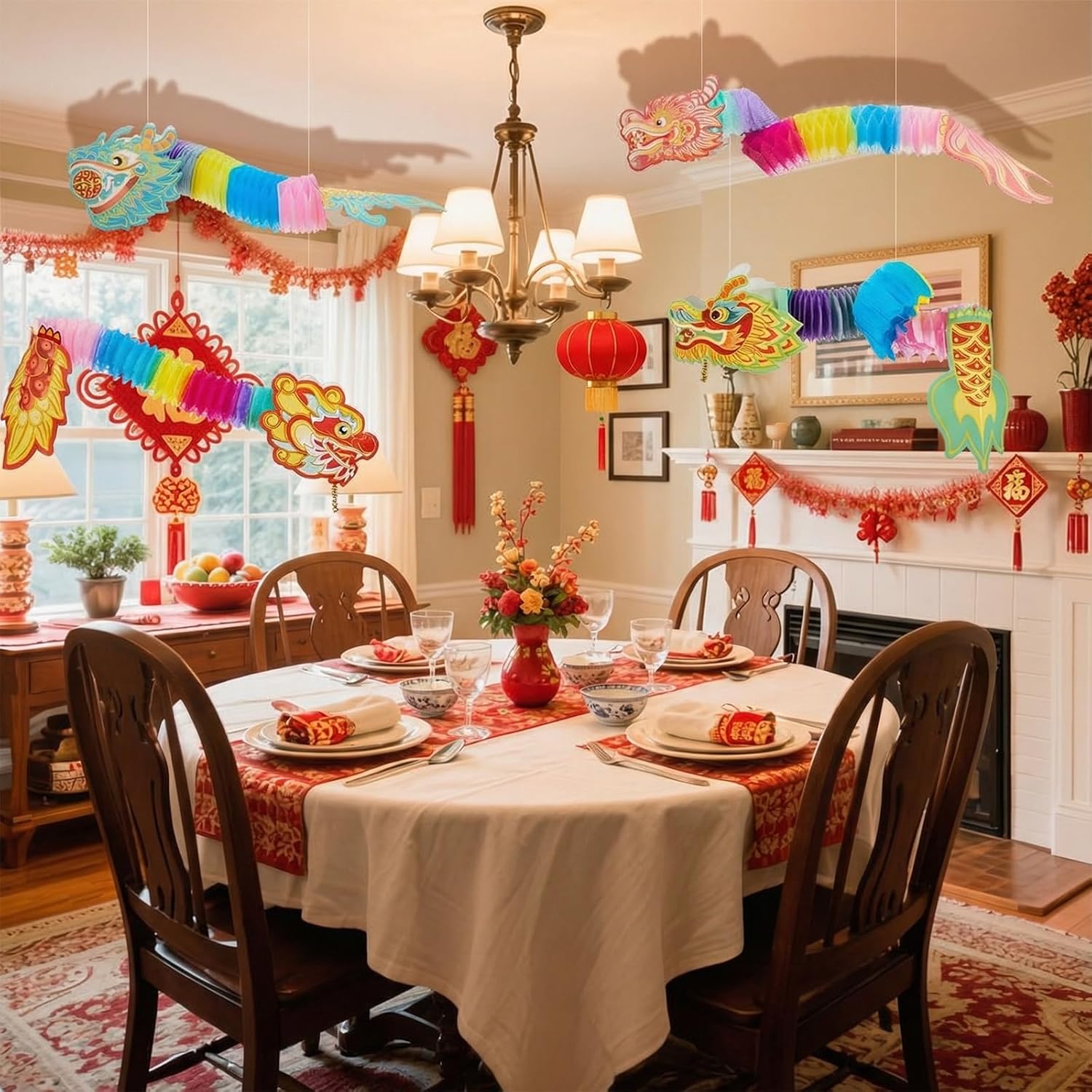 Chinese New Year Paper Dragon Decorations 3D DIY Lunar New Years Crafts for Paper Dragon Puppet Pick Garland Handheld for Spring Festival Party Supplies, 6 Styles(72 Pack)