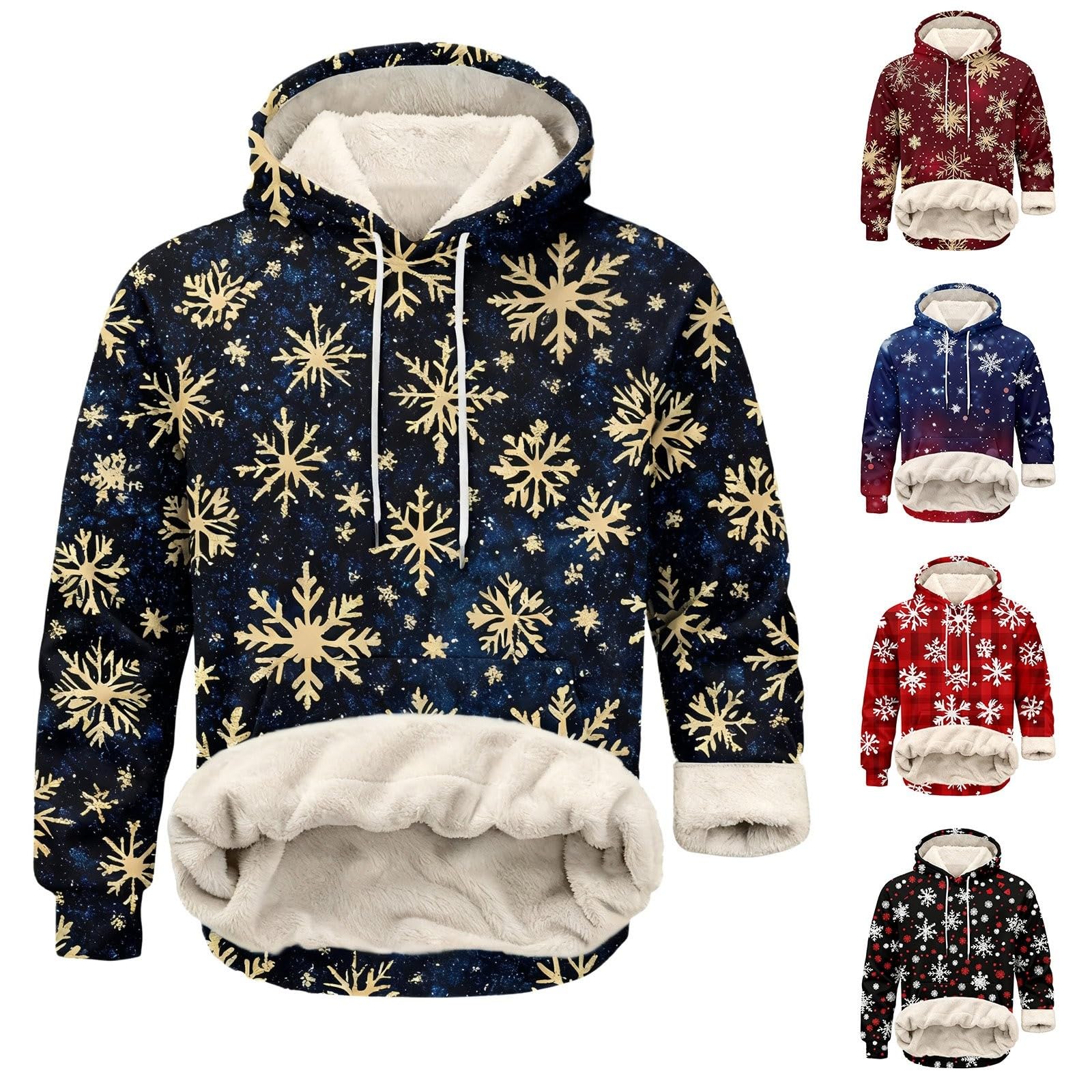 Sudaderas navideñas con forro polar para hombre divertidas con copo de nieve sudaderas de talla grande vestido de Navidad invierno cálido jersey sherpa de manga larga novedad disfraces navideños ropa