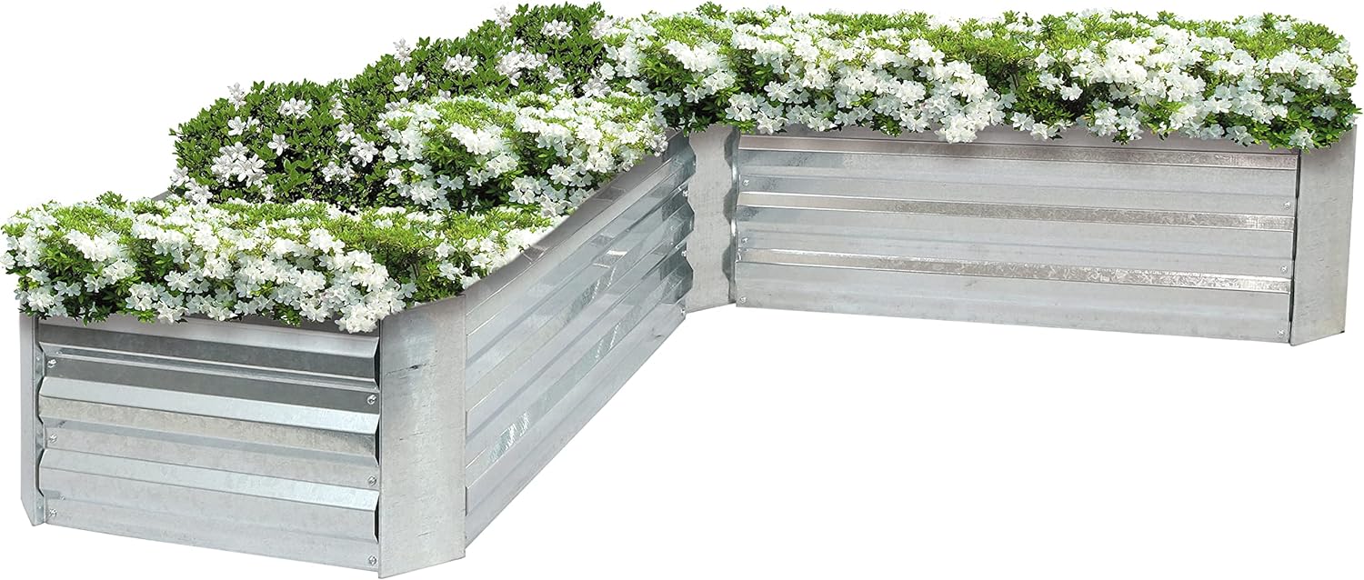 Silver Galvanized Steel L-Shaped Raised Garden Bed