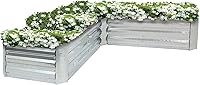 Sunnydaze L-Shaped Galvanized Steel Raised Garden Bed 11.75"H - 59.5"x59.5" Rust-Resistant Metal Planter for Vegetables & Flowers