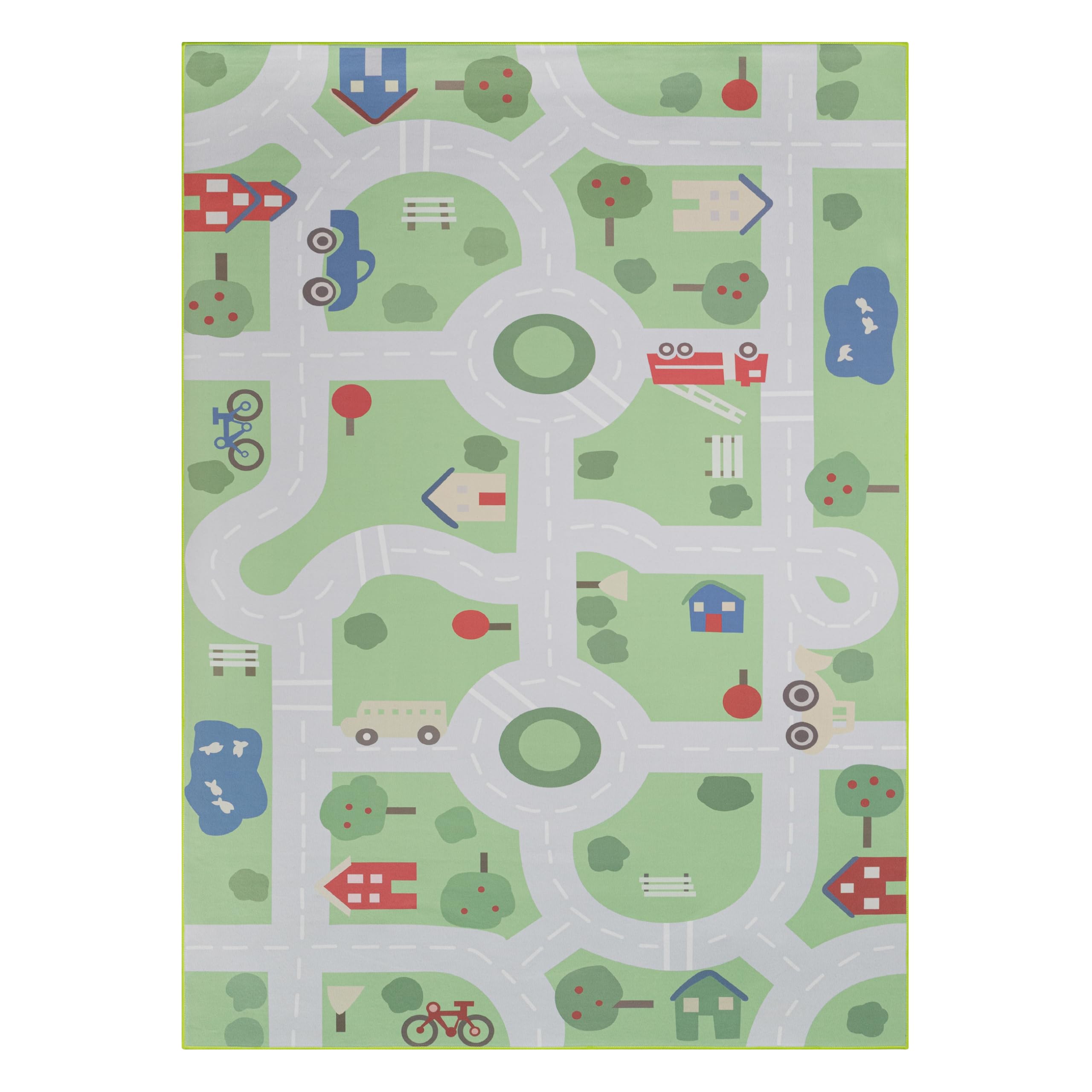 TAPISO Snooki Tapis Enfant Tapis de Jeu Route et Voitures Ville Chambre Enfant Garçons Vert Antidérapant Doux Poils Courts Oeko-TEX 120 x 160 cm
