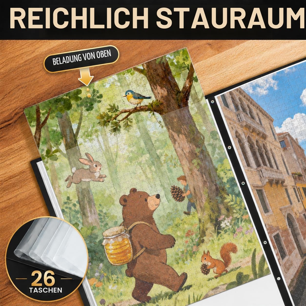 Puzzle Aufbewahrung, Puzzle Mappe für Puzzles bis 1000, Puzzles Aufbewahrungsbuch mit 26 Taschen, Puzzle Album für fertige Puzzles, Staubdichtes und Schützendes, Puzzle Zubehör