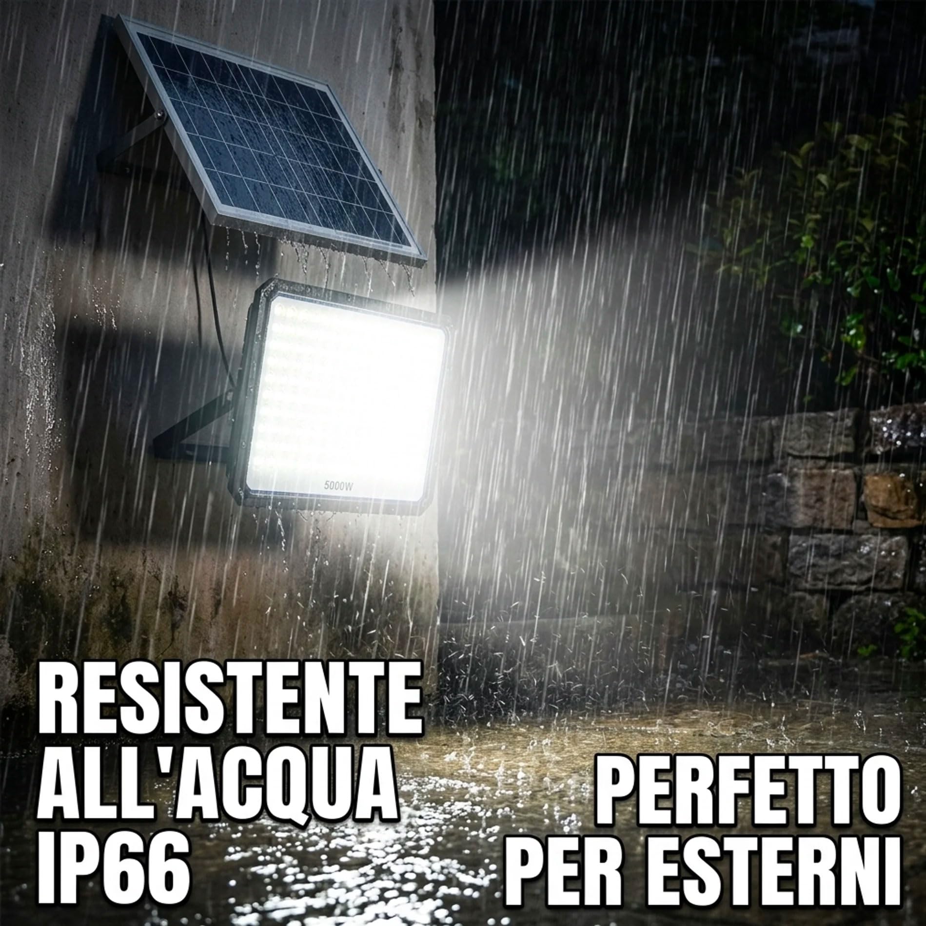 081 Store - Faro LED Esterno con Pannello Solare 5000W, IP66 Impermeabile, 320 LED, Luce Bianca 6500K, Telecomando, Autonomia 12 Ore