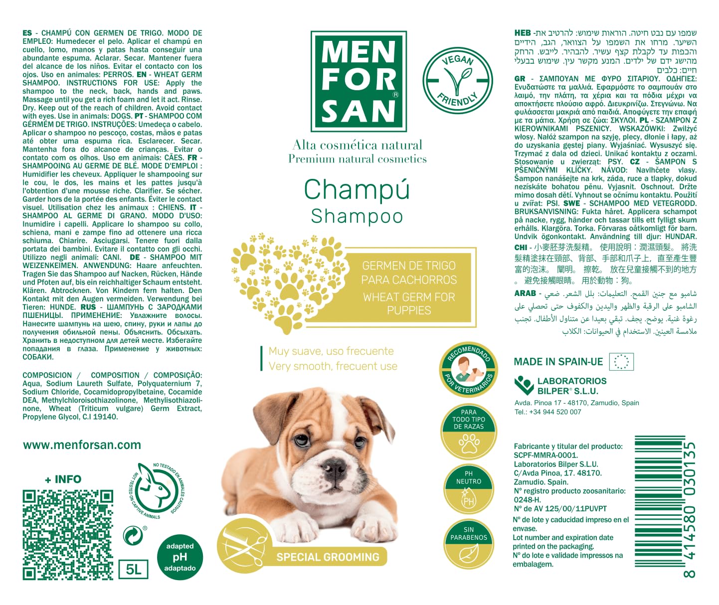 MENFORSAN Szampon dla Szczeniąt z Kiełkami Pszenicy | Stymuluje wzrost sierści | Nie podrażnia oczu psa | Z Naturalnym Kolagenem | Bez Zapachu | 5 litrów