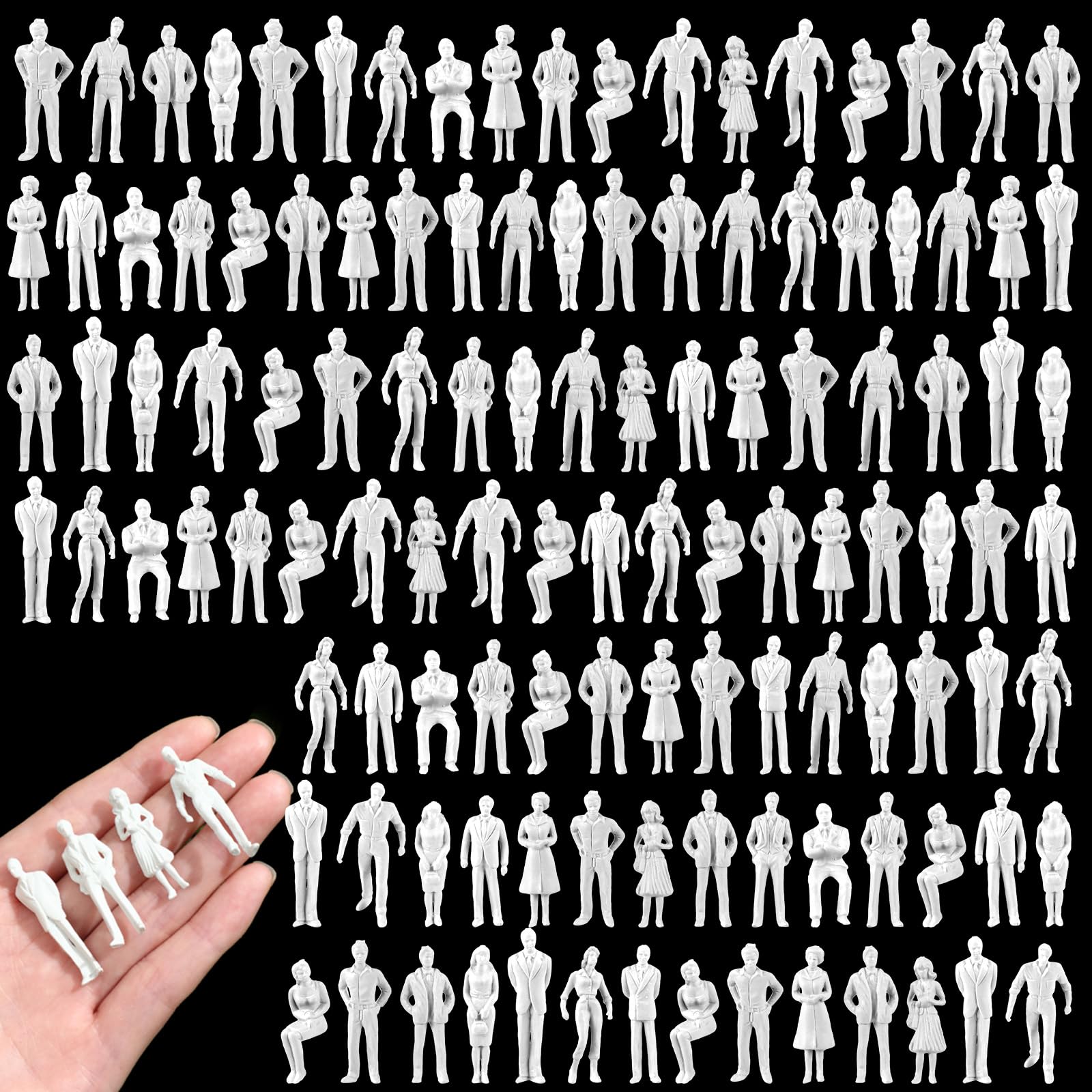 Namalu 160 Pcs, 1: 50 Scale 1.38 inch White Unpainted Mini People Figures Miniature People for Model Trains Architectural Standing and Sitting Mini Diorama Figures for Architectural Project — image 1