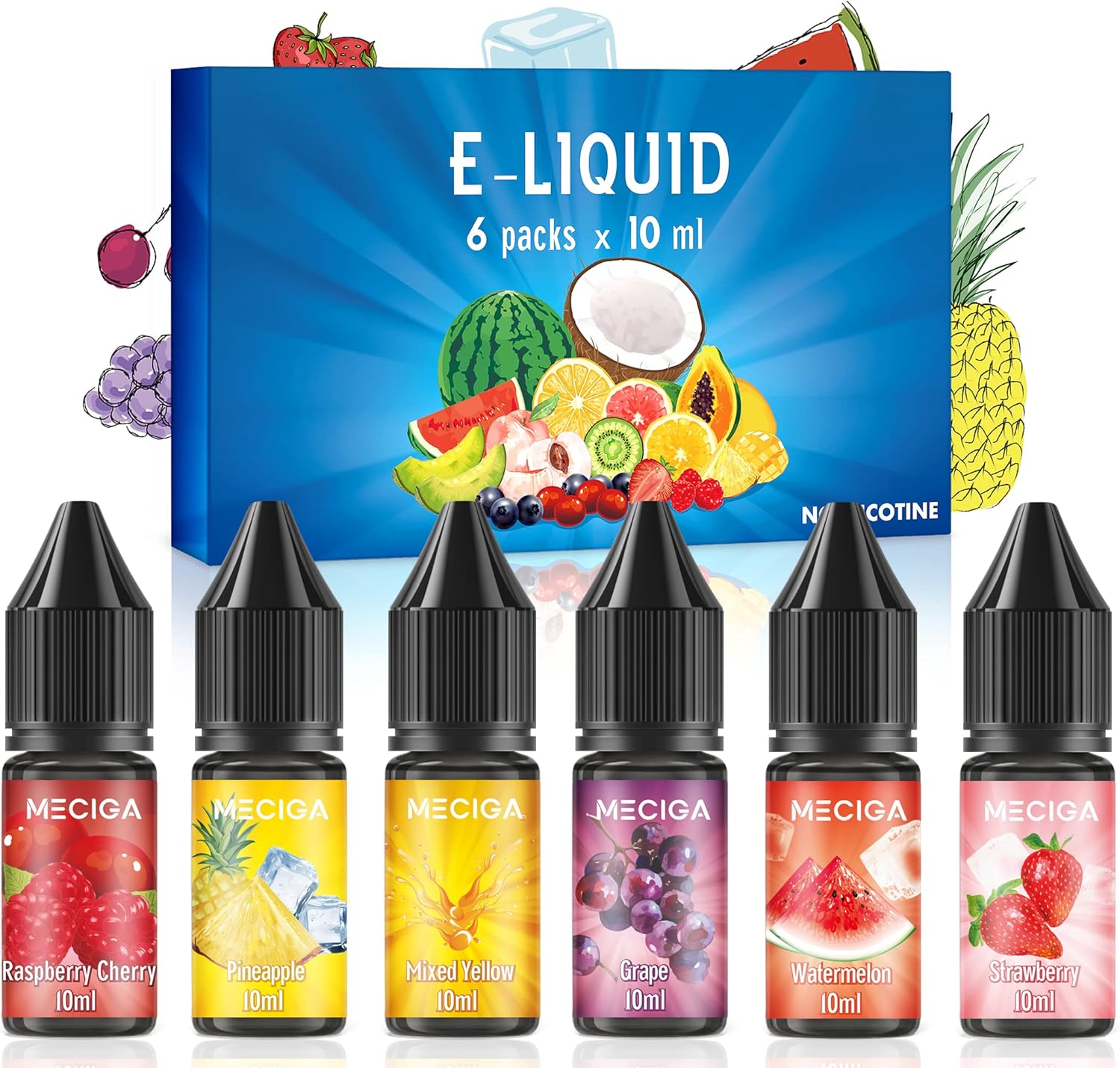 MECIGA E Liquide Sans Nicotine 6x10ml Prêt Ensemble de E Cigarette
