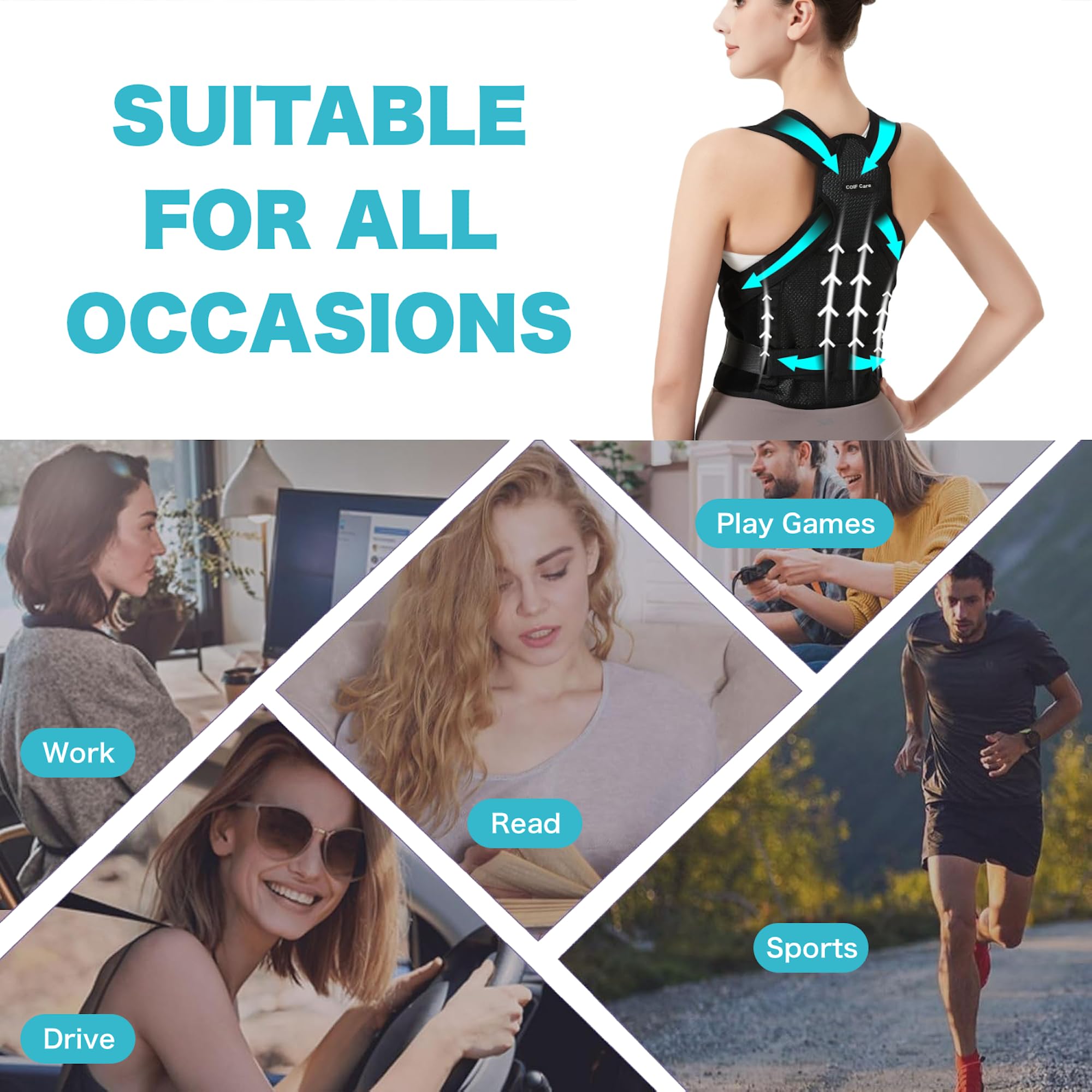 COIF Premium Back Brace Posture Corrector for Women and Men | Back Straight And Shoulder Support Belt | Full Adjustable Shoulder Straightener for Improving Back Posture, Relief for Upper and Lower Back, Lumbar, Neck, Shoulder Pain (Free Size) - Image 8 thumbnail