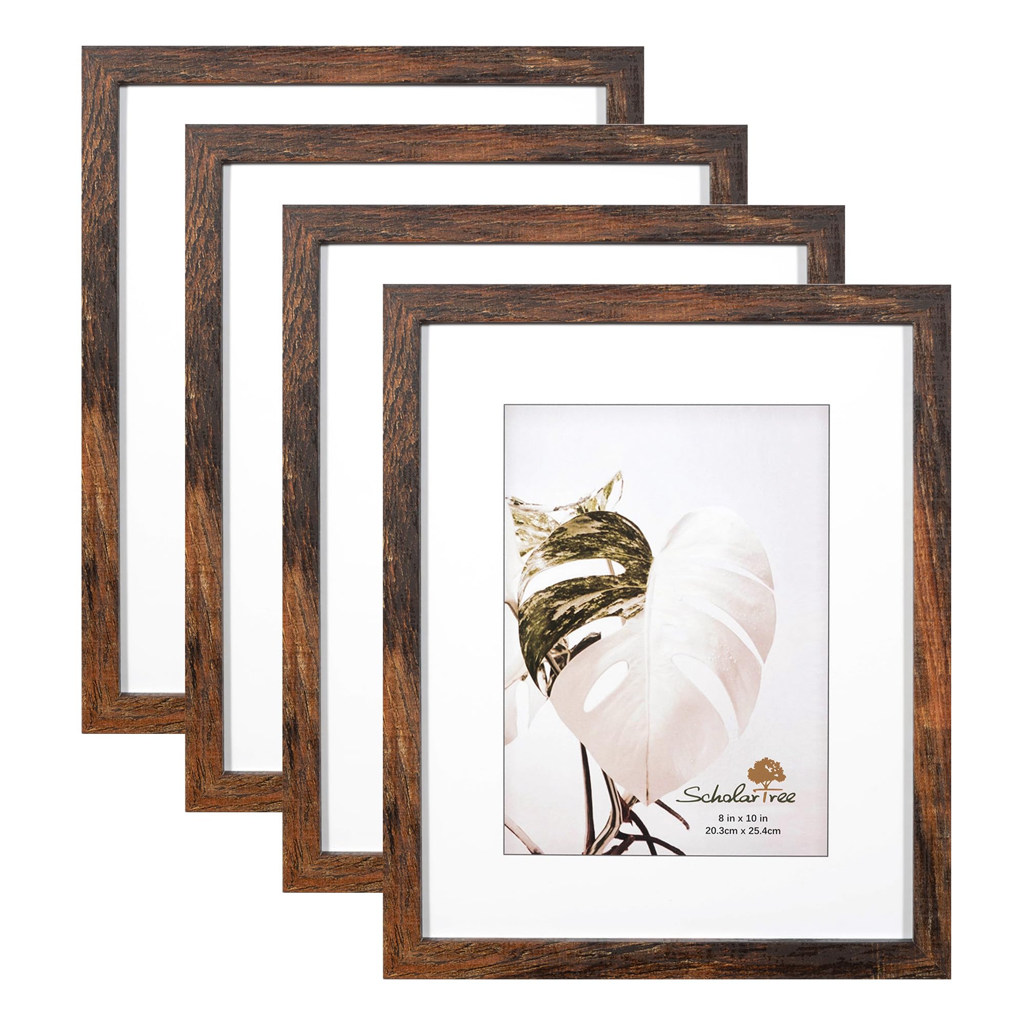 Scholartree Wooden Brown 8x10 Picture Frame set of 4, Display 8x10 without Mat Wall Gallery Photo Frames