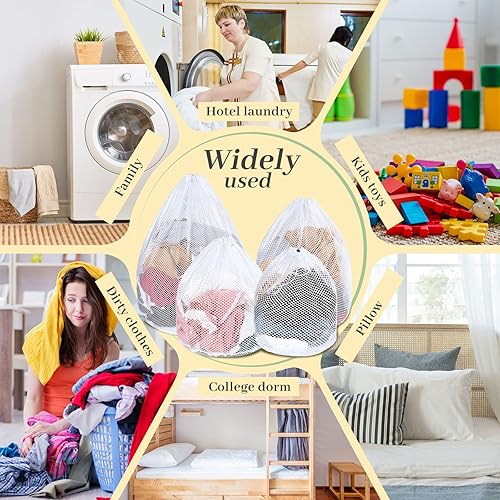 Miniatura 6 de 12 bolsas de malla de estilo fino con cordón, bolsas de malla blanca resistentes, lavables a máquina, ideales para delicadas, dormitorio