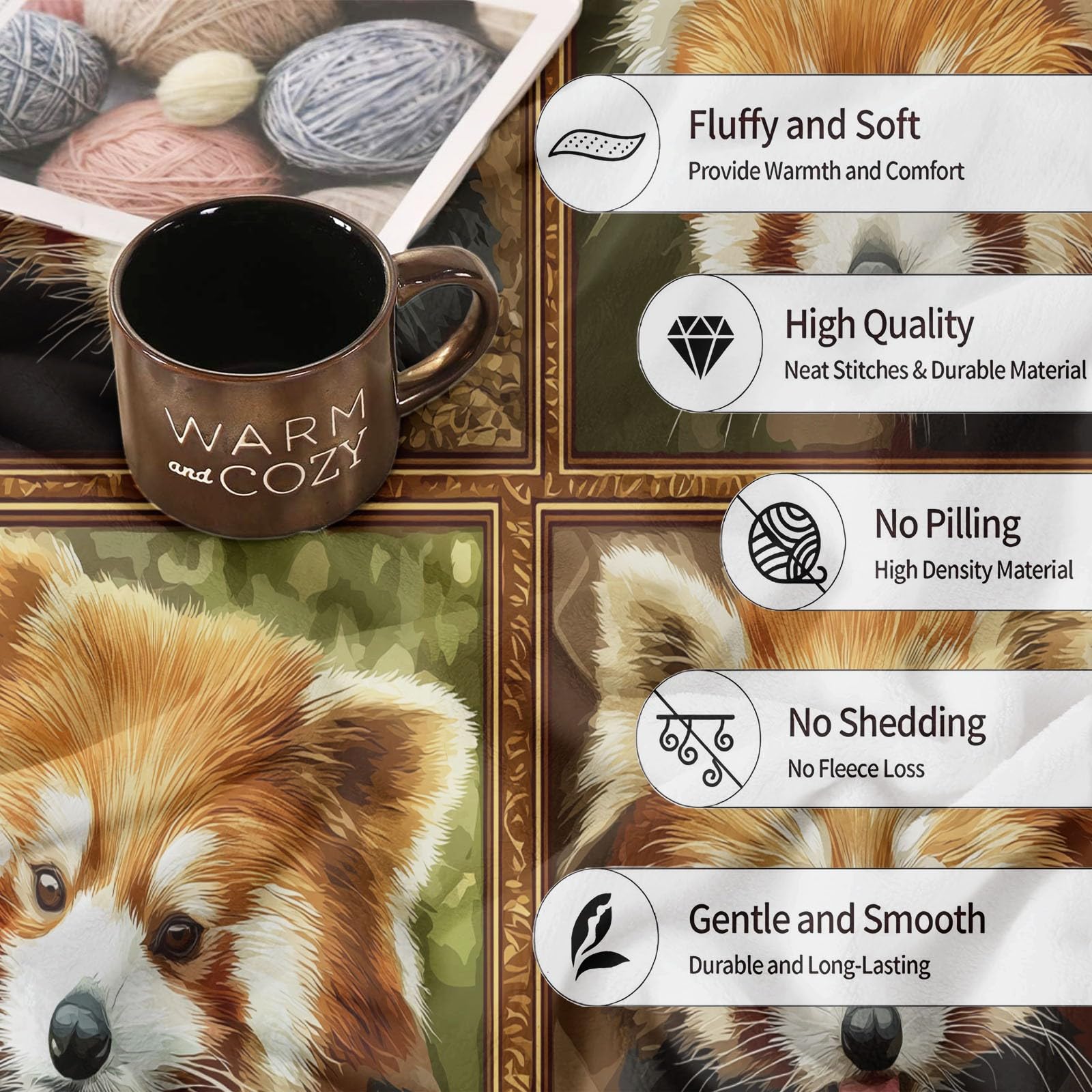 Decke Flanell 150 x 200 cm Geschenke für Frauen und Männer - Tiere Roter Panda Clipart Witzige Geschenke für Freunde zu Weihnachten und Geburtstag, Braunes