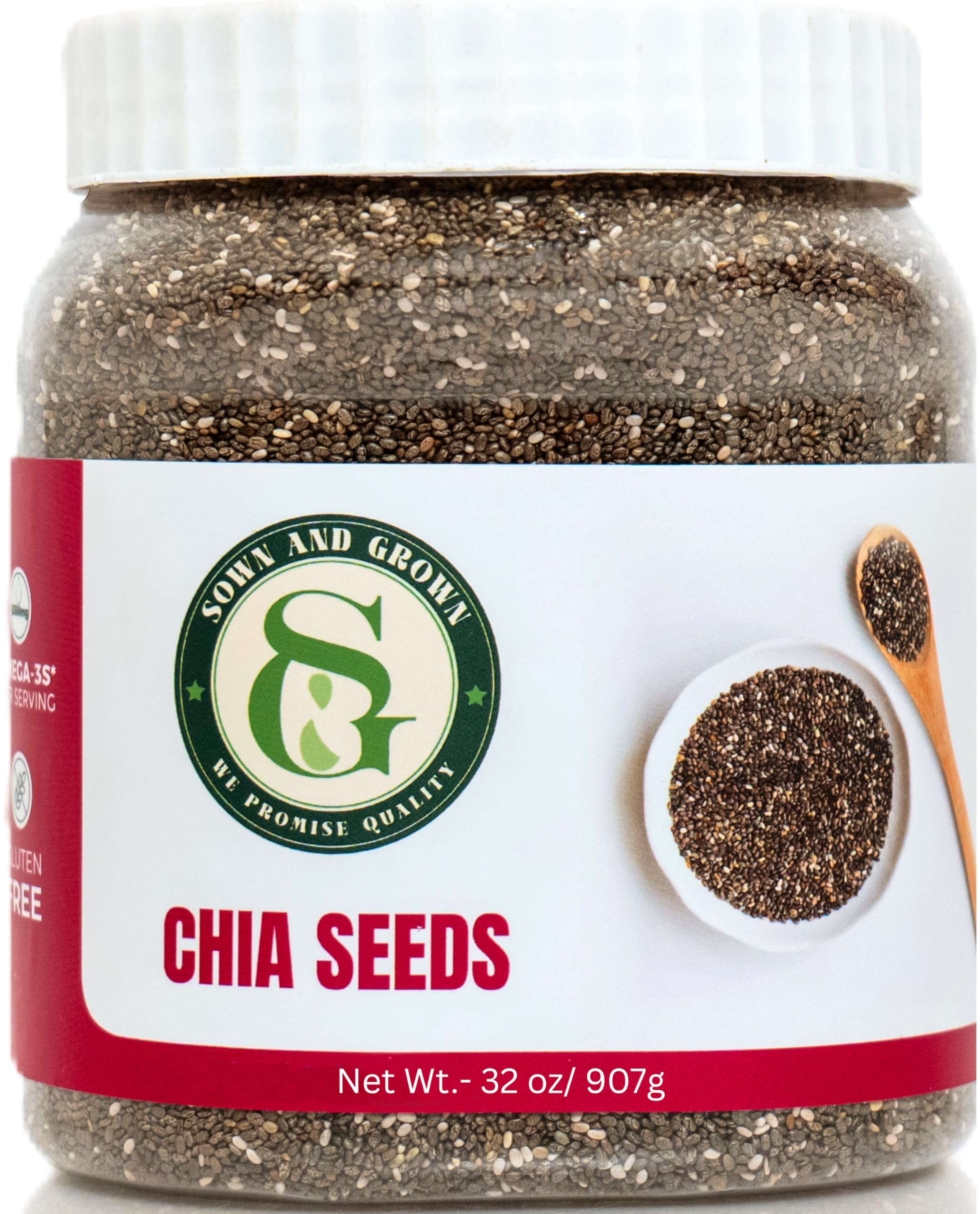Sown and Grown Chia Seeds 900g | High Protein & Fiber | Natural Source of Omega-3 | Raw Unprocessed Seeds for Smoothies, Breakfast & Daily Nutrition Superfood