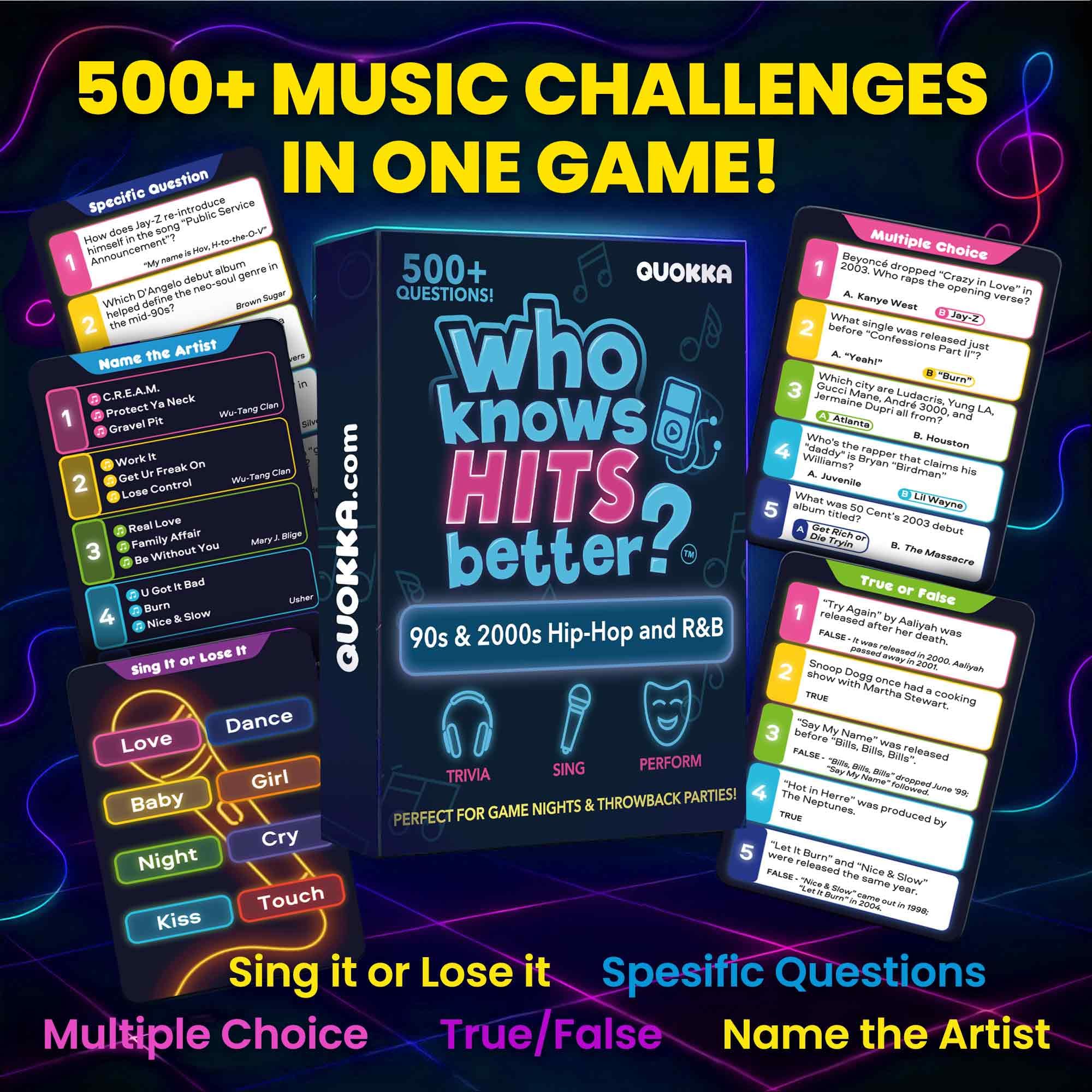 QUOKKA Who Knows Hits Better? 500+ Questions Music Games, 90s & 2000s Hip-Hop & R&B Edition - Image 2