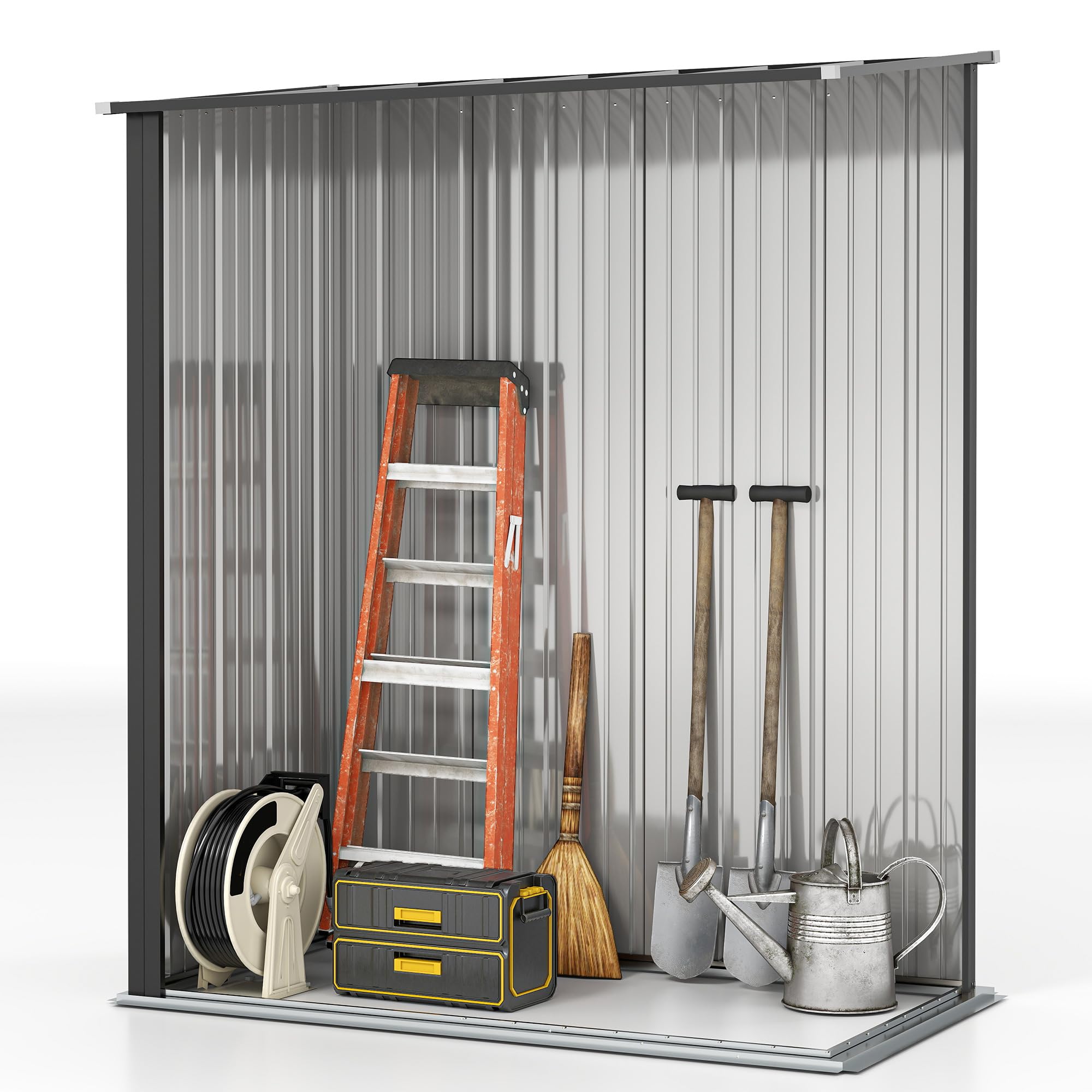 Outsunny 5' x 3' Outdoor Storage Shed, Steel Garden Shed with Single Lockable Door and Gloves, Tool Storage House for Backyard, Patio, Lawn, Black — view 6