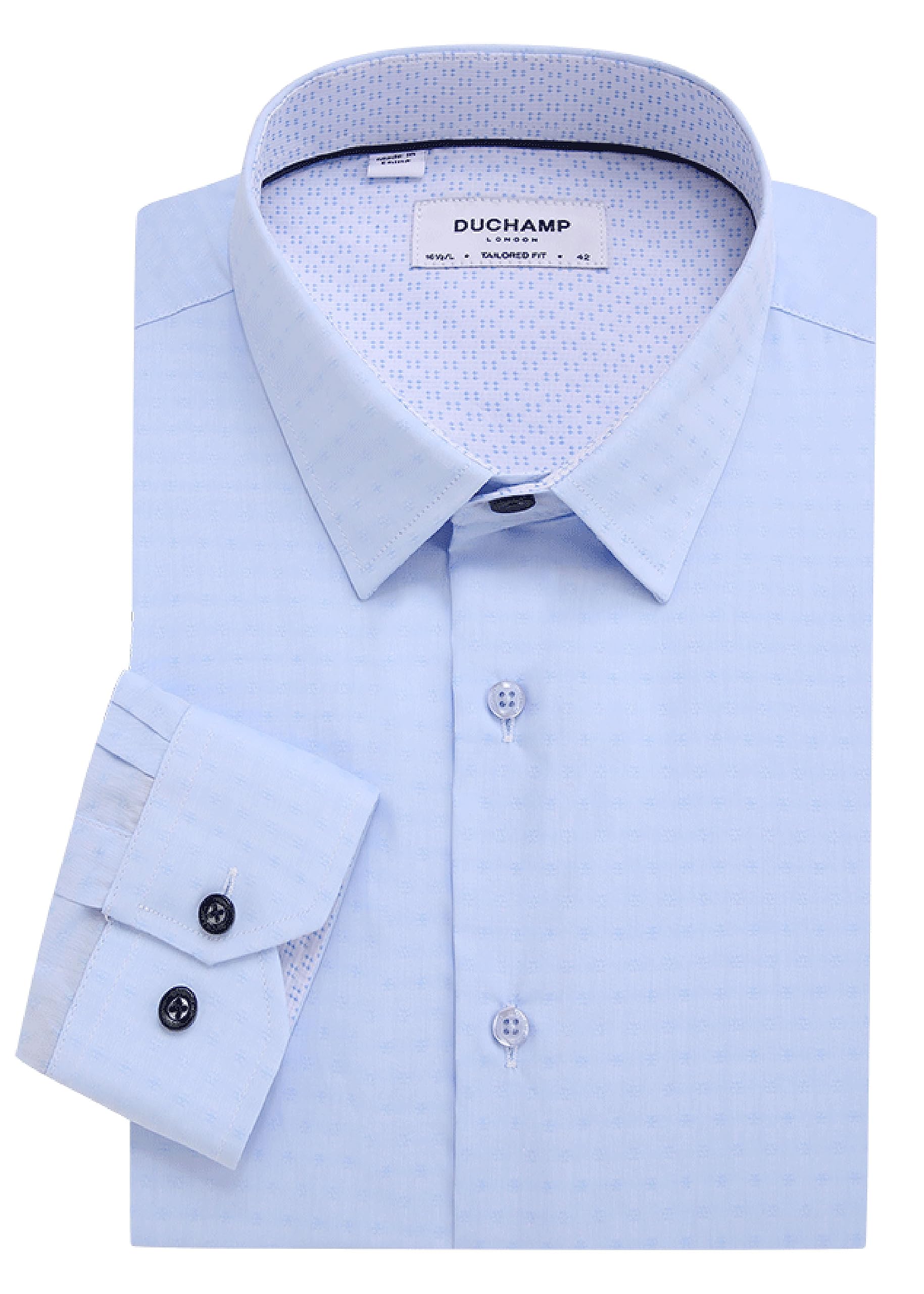 Duchamp London Textured Dot Dress Shirt as1 Neck 14 Point 5 Blue