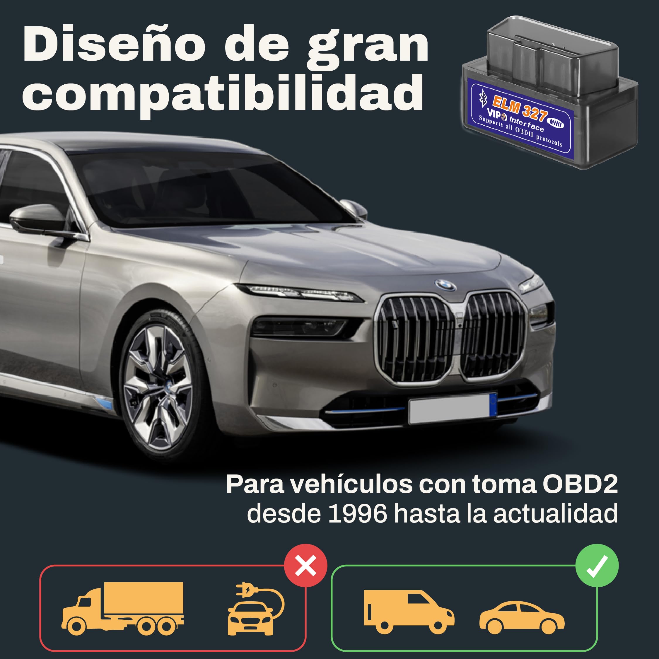 VIPO OBD2 Diagnosis de Coche Multimarca | Escáner ELM327 Original | Lector de Fallos y Errores del Motor | Herramienta de Análisis Compatible con Android y Windows — view 3