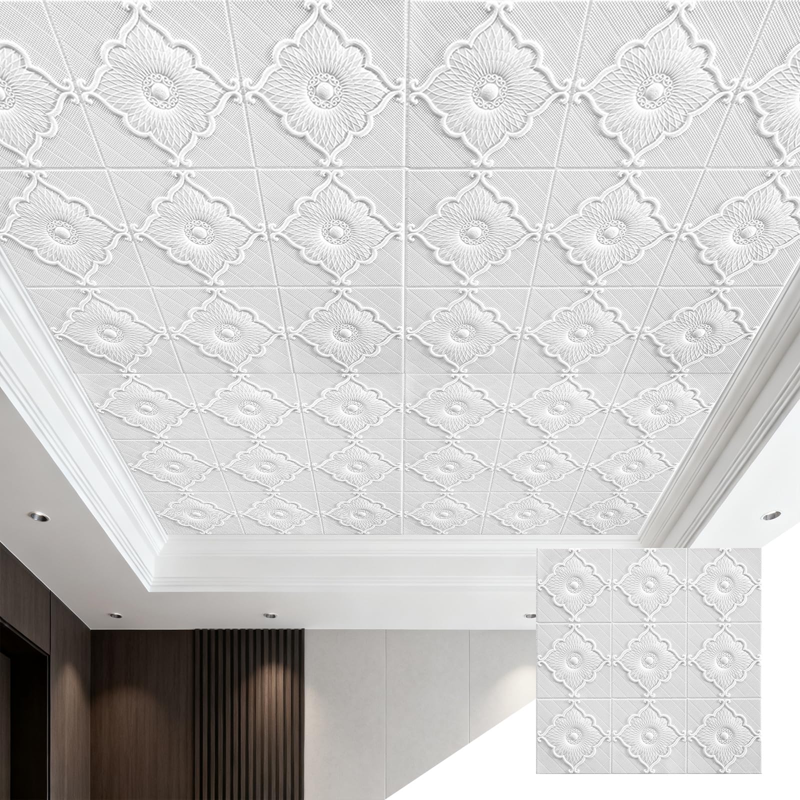 GoldeneAmeisen Adhesive Ceiling Tiles,Ceiling Panels 3D,Easy Installation,Flexible And Crack-Resistant,Easy To Cut,Thicken,For Walls Feature Bathroom Bedroom Adults Hallway