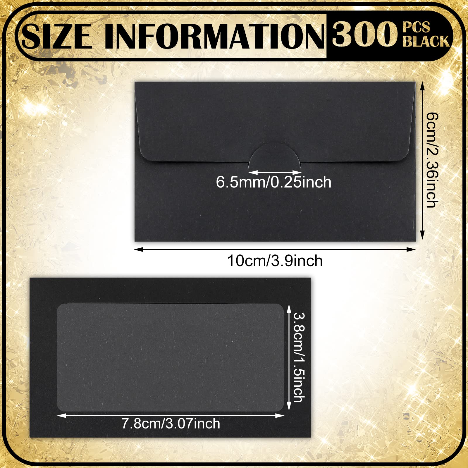 Geyee 500 Pcs Window Gift Card Envelopes 3. 9 x 2. 4'' Sleeves Credit Card Size Blank Business Invitation Envelopes for Wedding Graduation Party Gifts(Black)