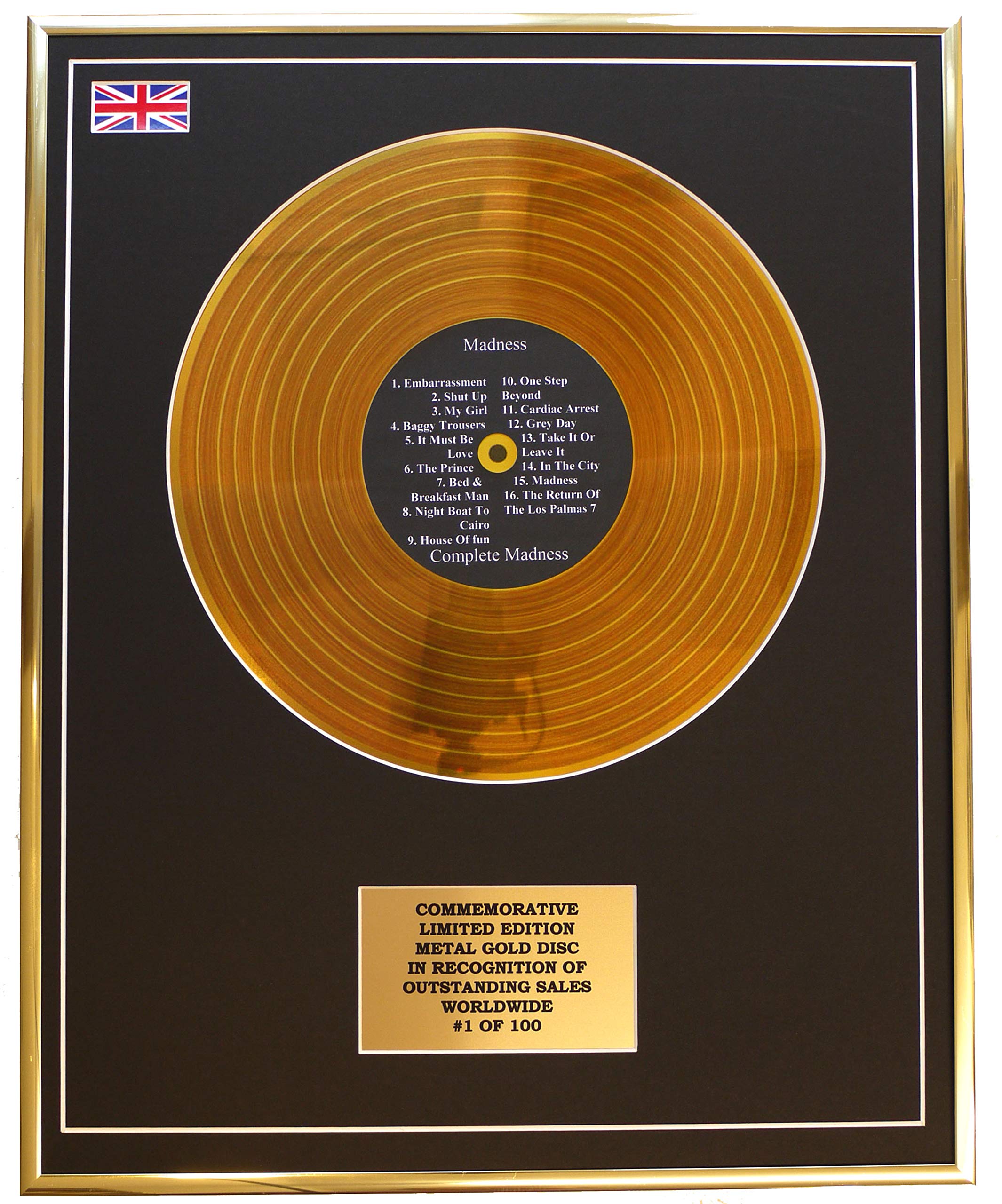 Limited Edition Metal Gold Disc Gold Madness - Complete Madness Metal Record Display Commemorative Ltd Edition