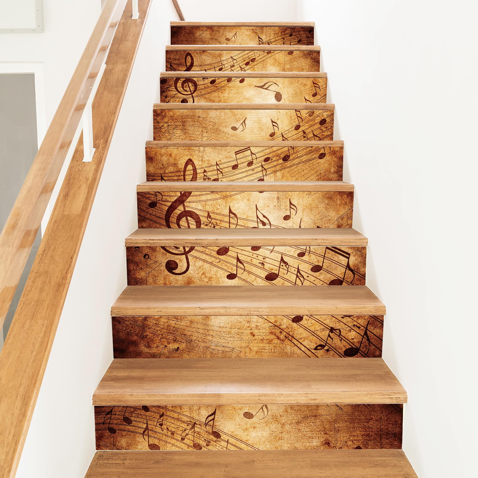 PLIGREAT 15 Sheets Stair Riser Decals, Classical Music Scores Peel and Stick Staircase Stickers Self-Adhesive Art Staircase Murals for Steps DIY Home Hotel Stair Makeover Decor, 7.1"x39"/18x100cm