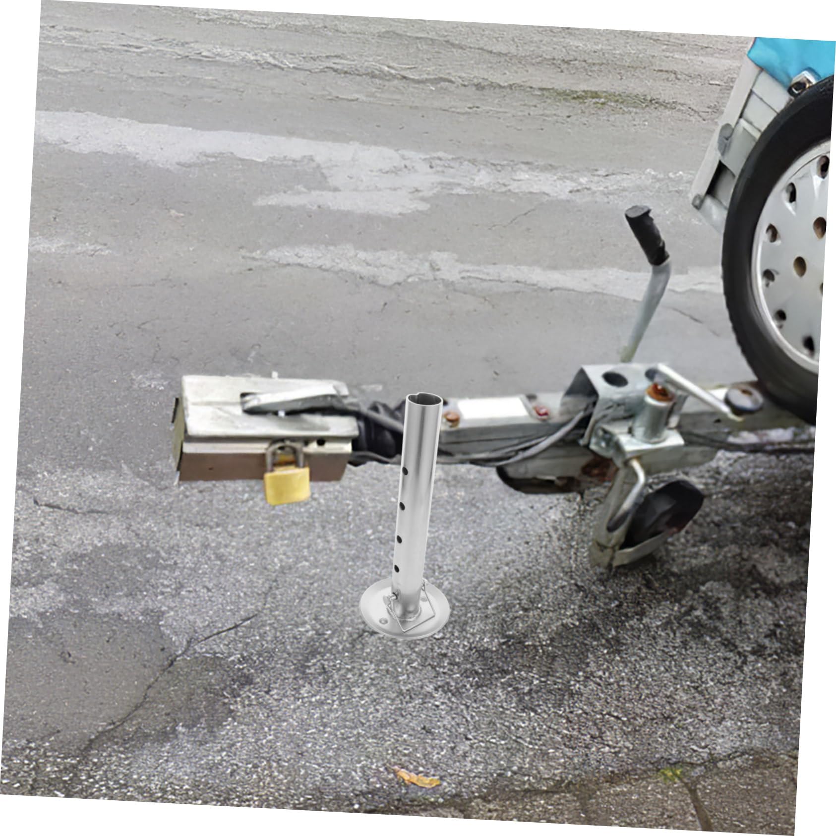 Mikinona Verstellbarer Stützfuß 50,9mm Lochabstand für Anhänger Handbetrieben aus Kohlenstoffstahl Silber für Wohnwagen und Reisemobile