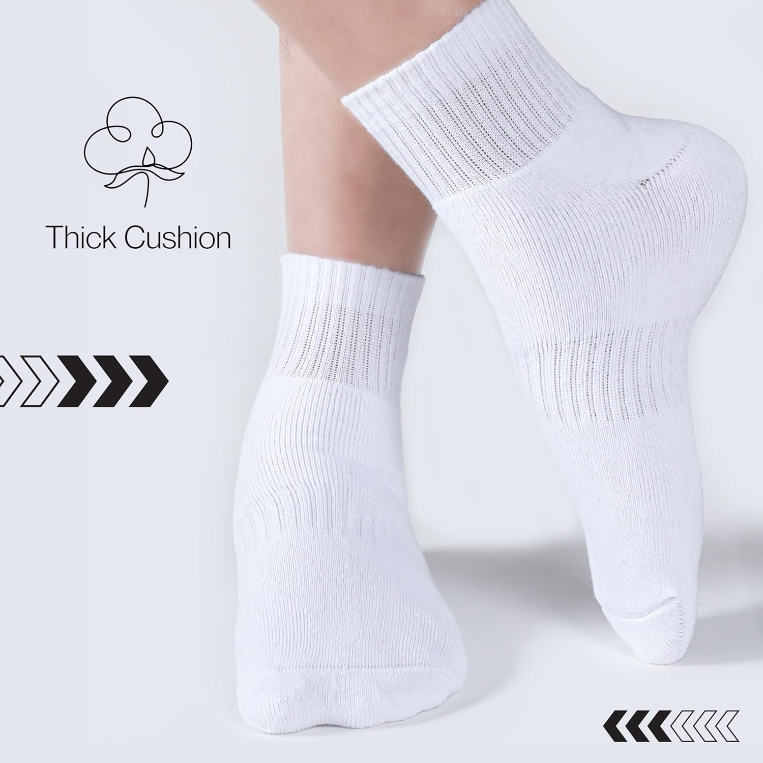 Men’s Ankle Length Full Terry Socks - Moisture Wicking, Soft & Breathable Sport Training Sock 6 Pairs - Image 4