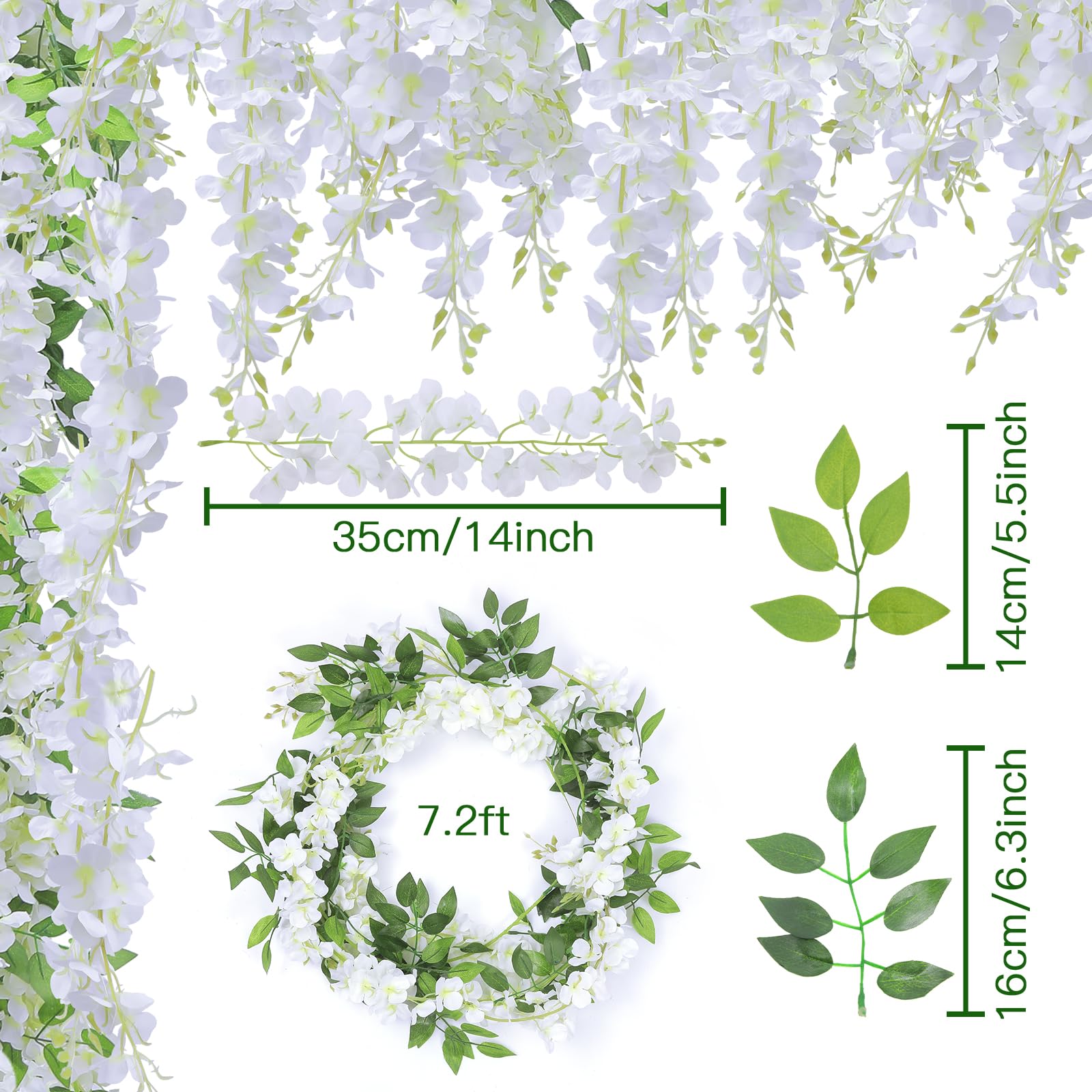 U'Artlines Lot de 15 guirlandes de glycines artificielles en soie blanche à suspendre pour maison, jardin, arche de mariage, fête, décoration intérieure et extérieure - 2 m