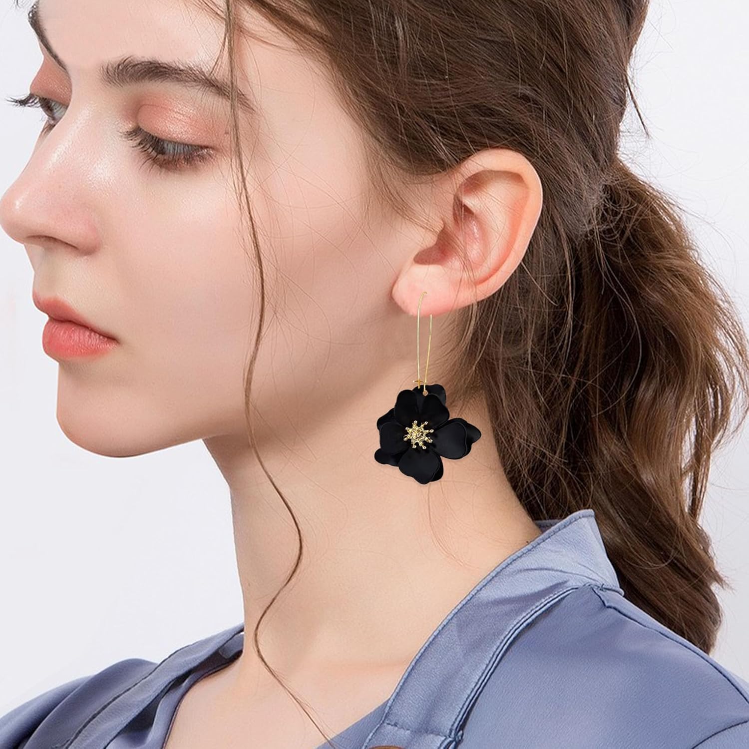 YUNXI Unique Boho Flower Dangle Earrings Exaggerated Layered Floral Petal Drop Dangle Statement Stud Earring for Women Jewelry with Box - Image 4