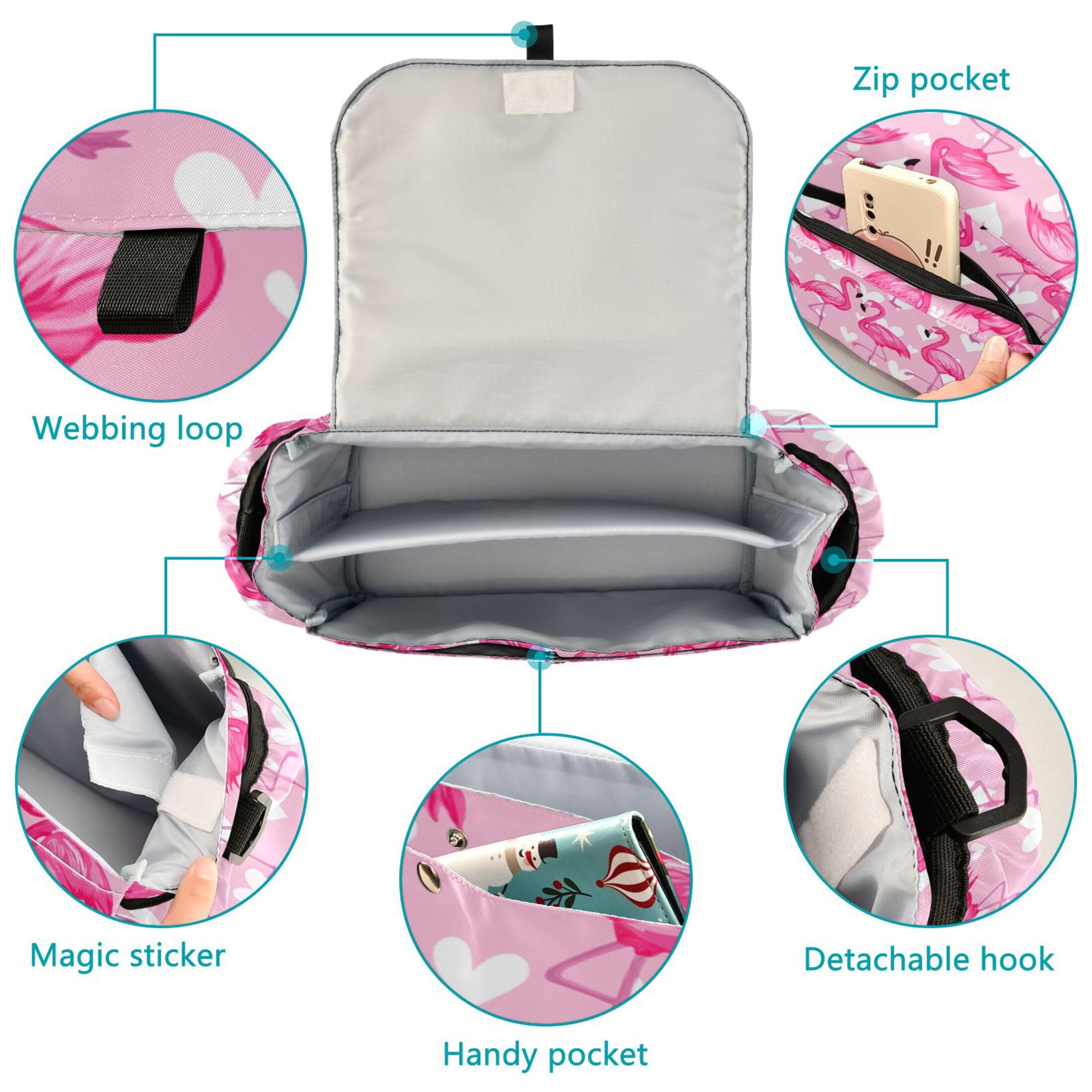 Burbuja Flamingos Standing on One Leg Stroller Organizer with Insulated Cup Holders, Non-Slip Stroller Caddy Universal Fits Most Strollers, Nursery Accessories