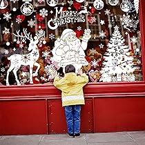 Xnova Grandi Adesivi Natalizi per Finestre 163 pezzi, Bianche Vetrofanie Natalizie con Babbo Riutilizzabili, PVC Addobbi Natale per Vetrine Adesivi Vetro Natale Negozio Decorazioni di Vetri (bianca)