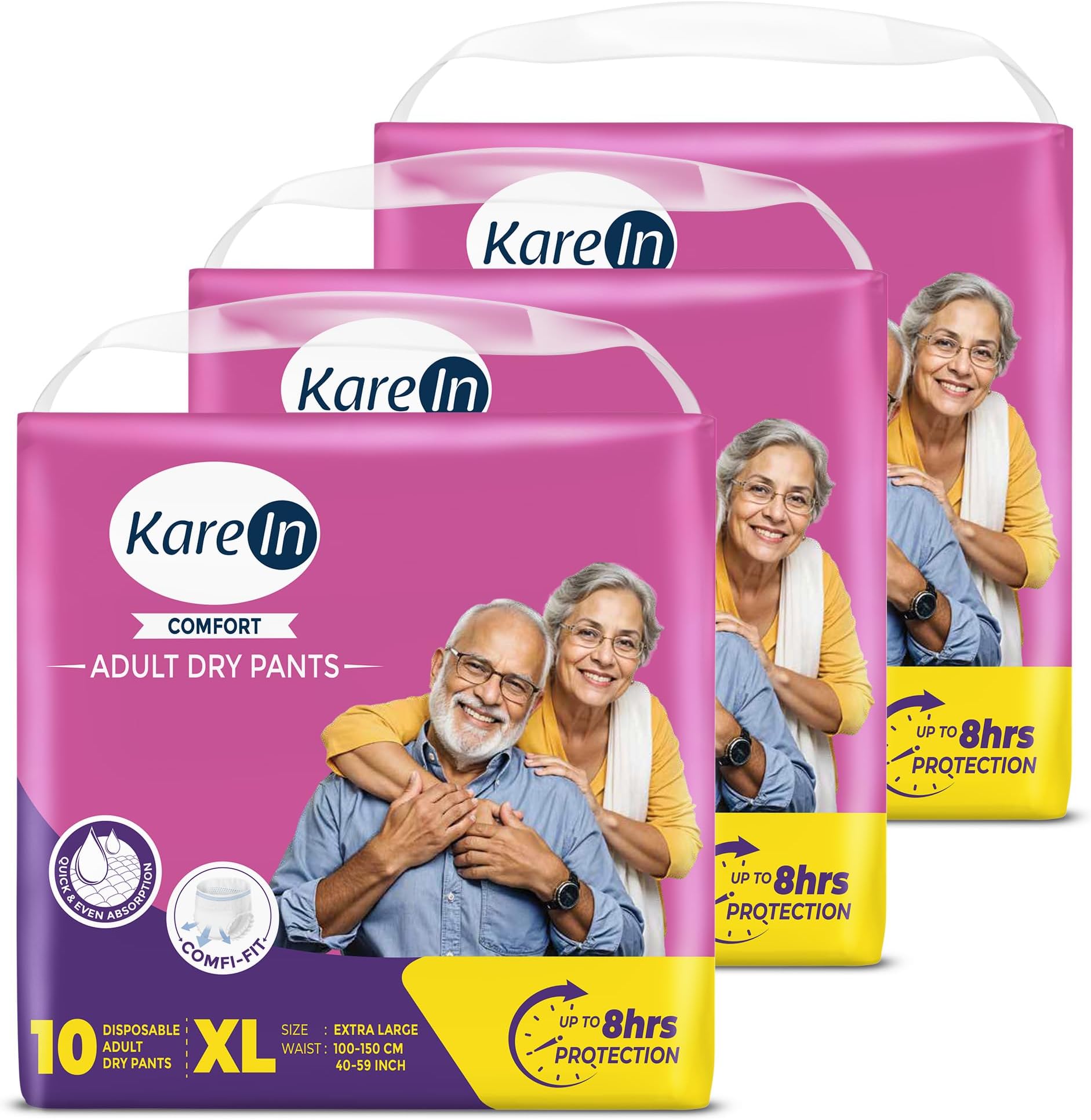 Karein Comfort Adult Diaper Pant XL Size, Extra Large, Waist (100-150 cm 40"-59"), 30 Unit, Long Protection Hour, Unisex, Quick & Even Absorption, Leakproof, Odour Control, Wetness Indicator