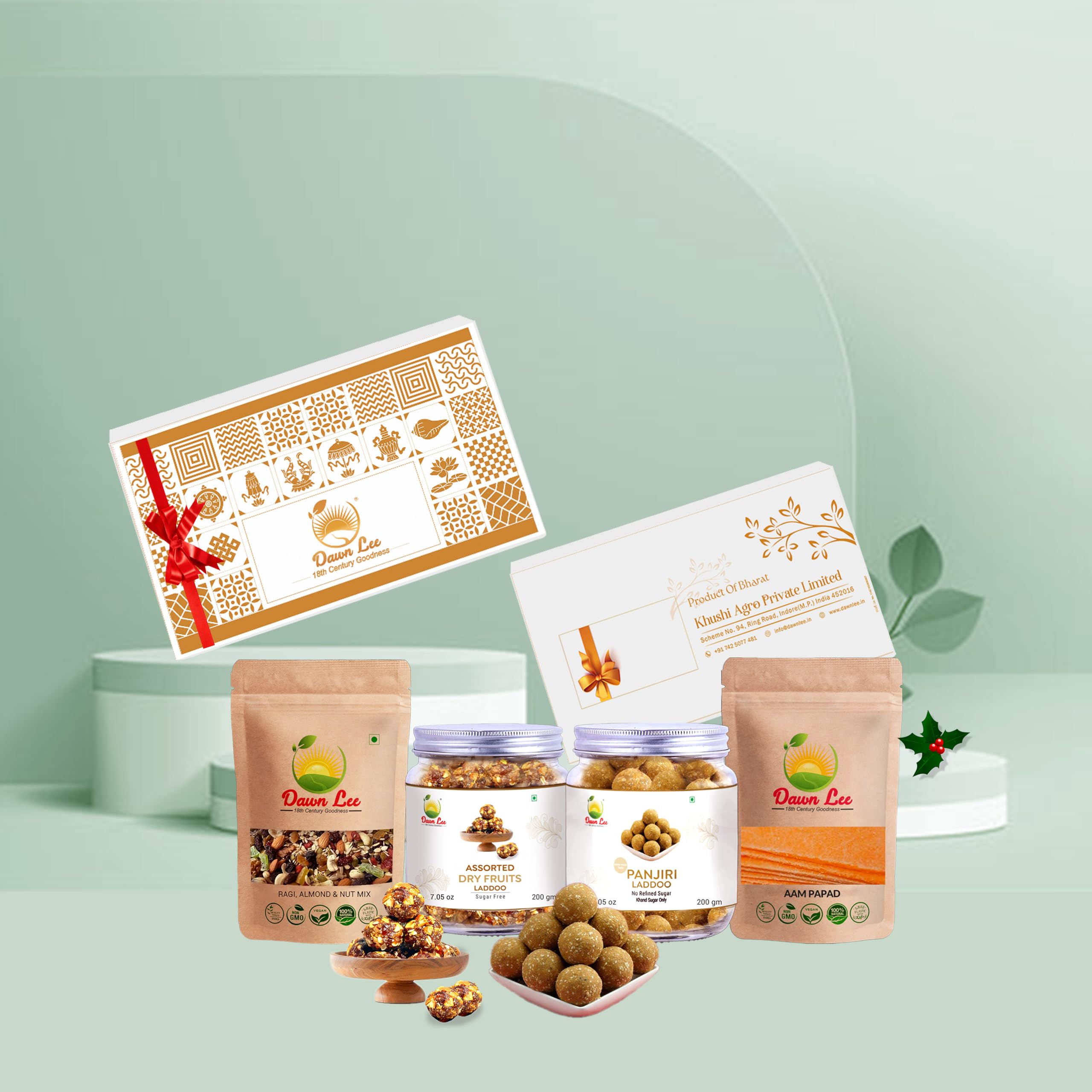 Dawn Lee Mixed Indian Sweets Panjiri Ladoo - Dryfruits Laddu with Snacks Aam Papad- Ragi Almond Mix- Made with Natural Ingredients A2 Billona Ghee - Gluten Free- No Preservatives - 400 Gram