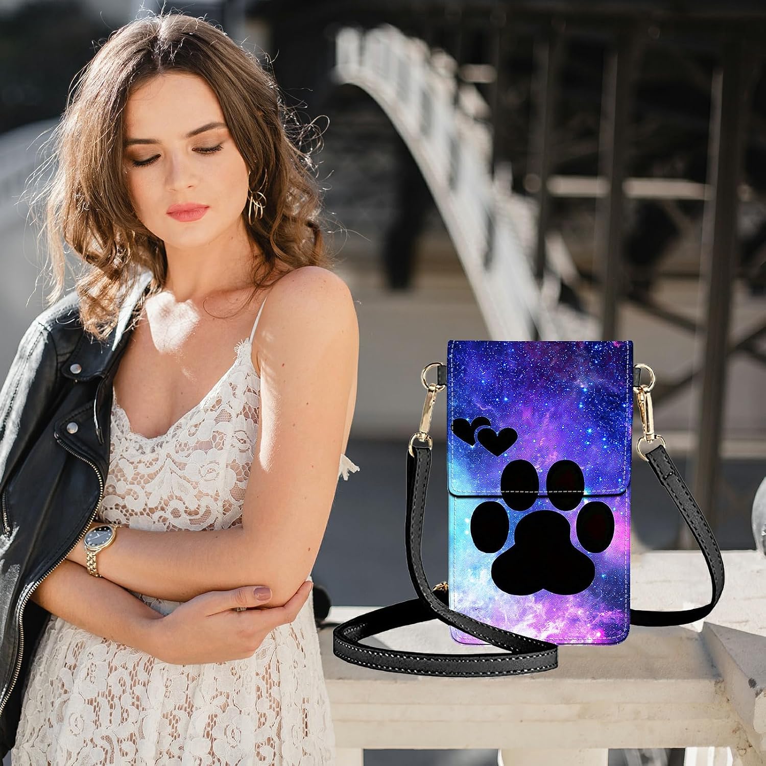 Dog Paw Print Small Crossbody Bags for Women Phone Purse Wallet Case with Card Holder Slot and Shoulder Strap PU Leather Credit Card Organizer Case for All Smartphones