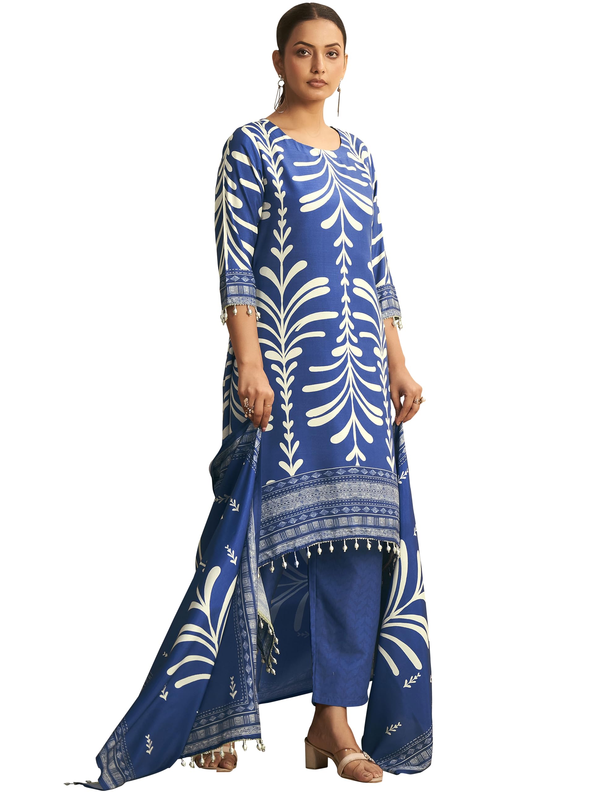 pinkmint Women's Printed Cotton Blend Kurta Pant with Dupatta Set | Round Neck Kurta with Both Side Pocket & Tassel Dupatta | Ethnic Wear-picture-30