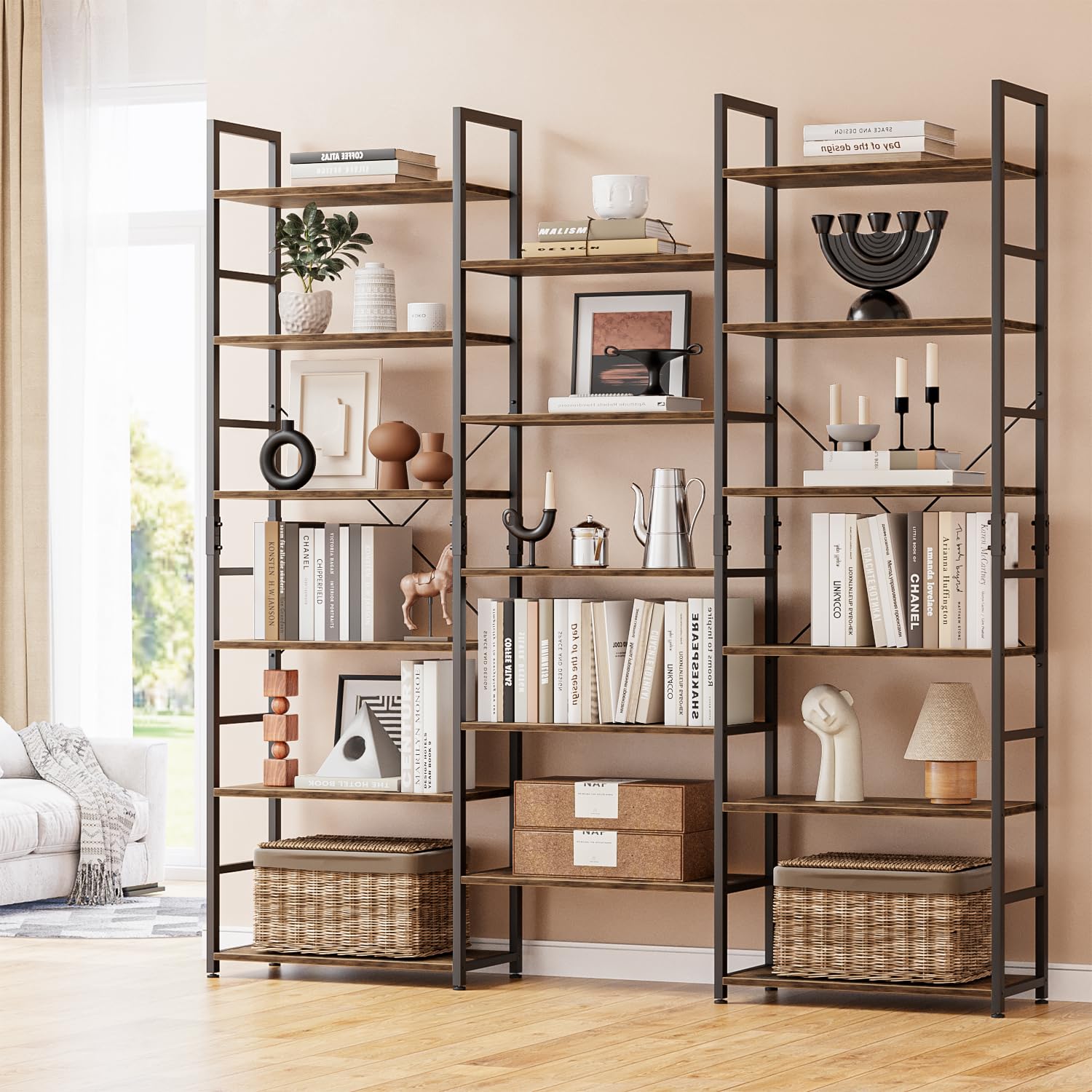 Amazon.com: NUMENN Triple Column 6 Tier Bookshelf, Bookcase with