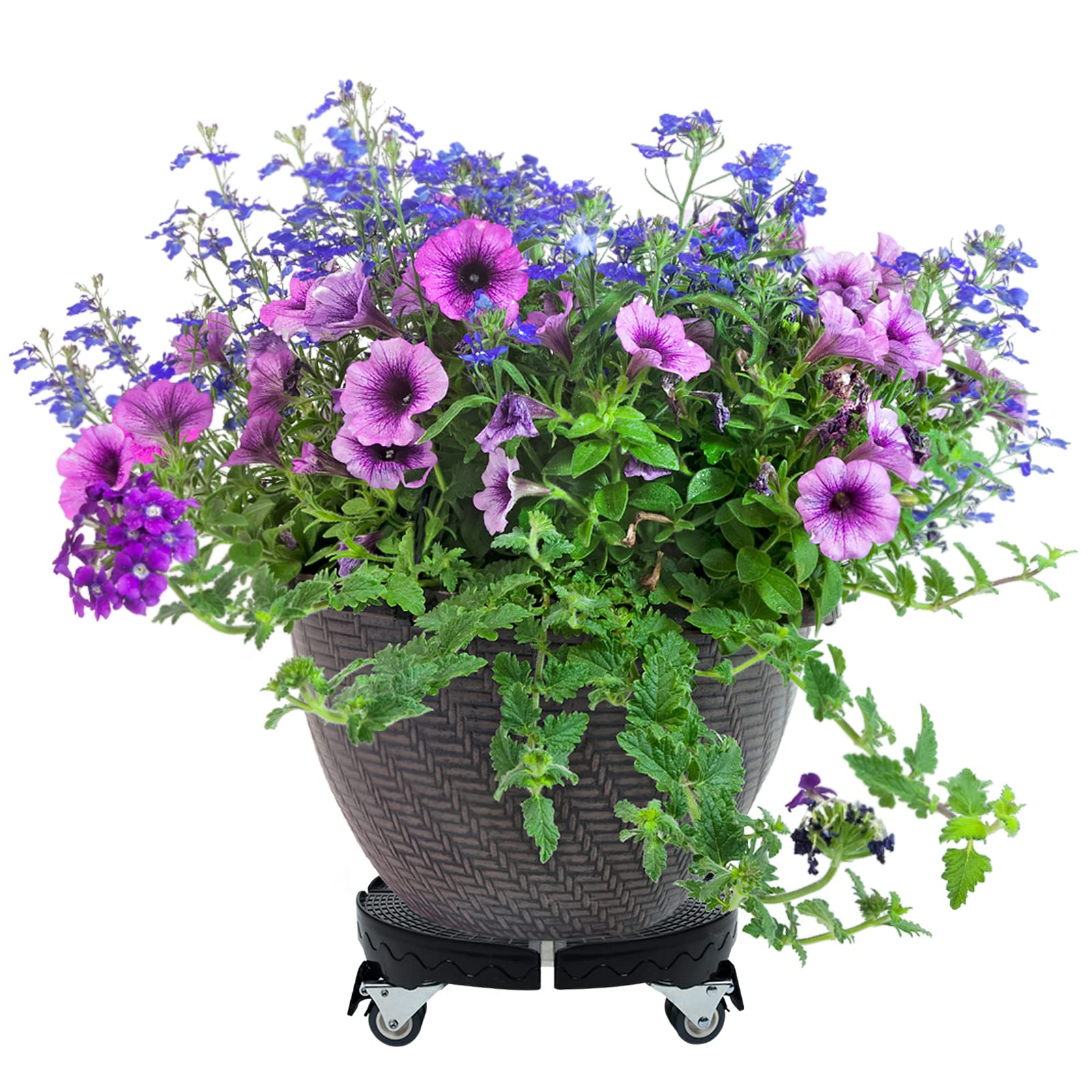 XMTECH Support de pot de fleurs réglable de 39 à 52 cm de diamètre, avec roulettes, soucoupe de fleurs sur roulettes jusqu'à 300 kg, planche à roulettes pour l'extérieur et l'intérieur, noir