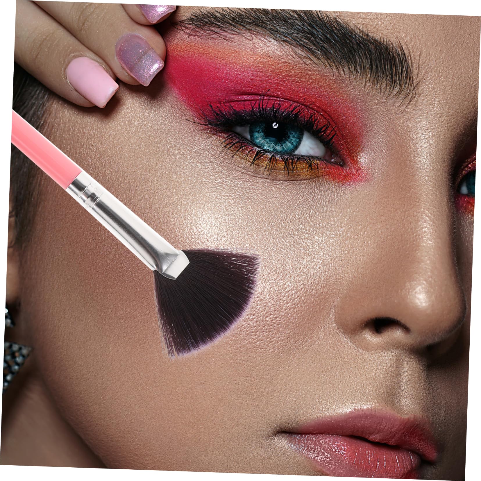 Baluue Makeup Brush Kit 4pcs Blusher Brush Fan Shape Labeled Set for Beginners Soft Hair Daily Professional Use Pink/black