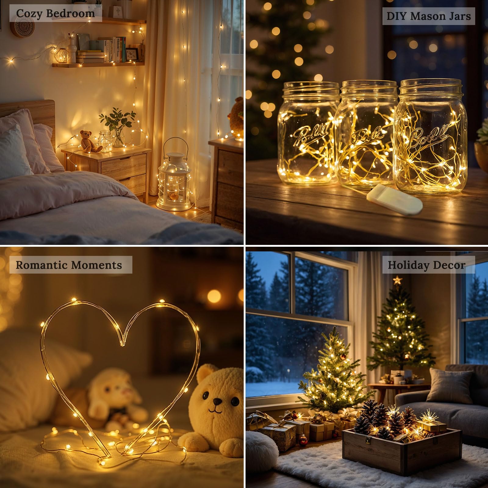 Etinga Paquete de 12 luces de hadas de 7 pies con 20 LED, luces decorativas alimentadas por pilas para fiestas, bodas, Navidad, decoraciones de vacaciones (blanco cálido, paquete de 12 unidades de 7