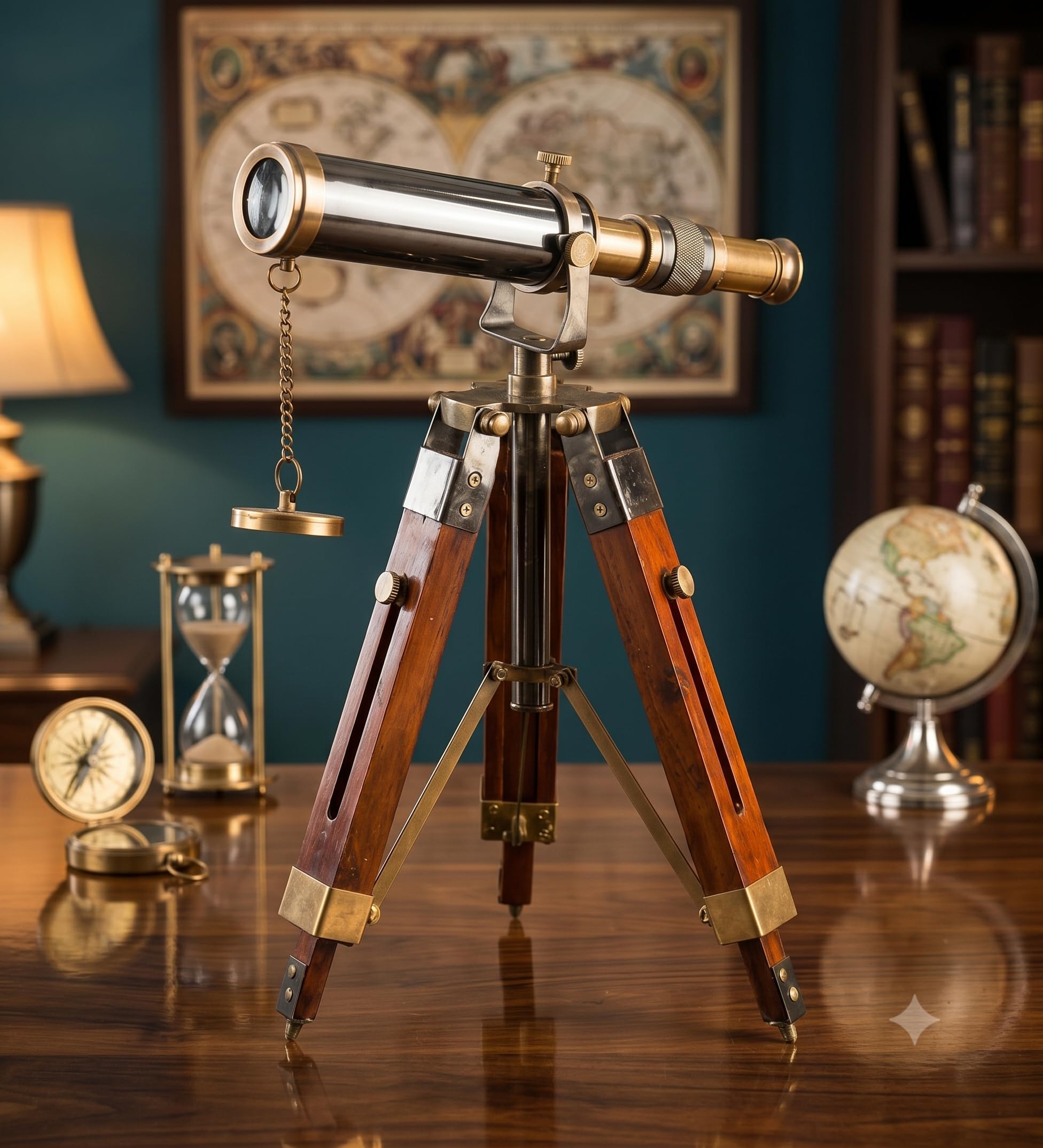 Vintage Brass Telescope - Wooden Tripod Stand -6